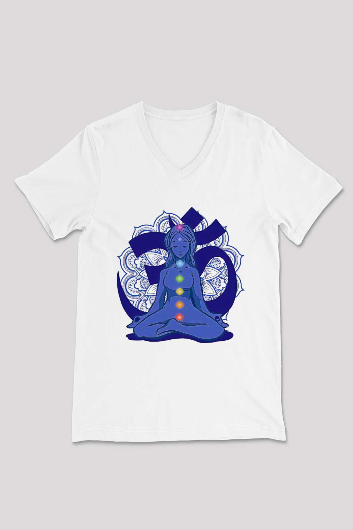 Om Baskılı Beyaz Unisex V Yaka Tişört - Tshirt