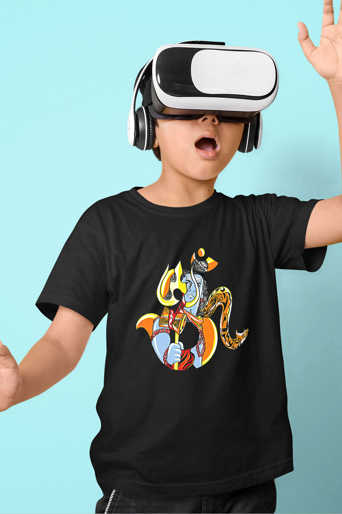 Om Baskılı Unisex Siyah Çocuk Tişört - Tshirt
