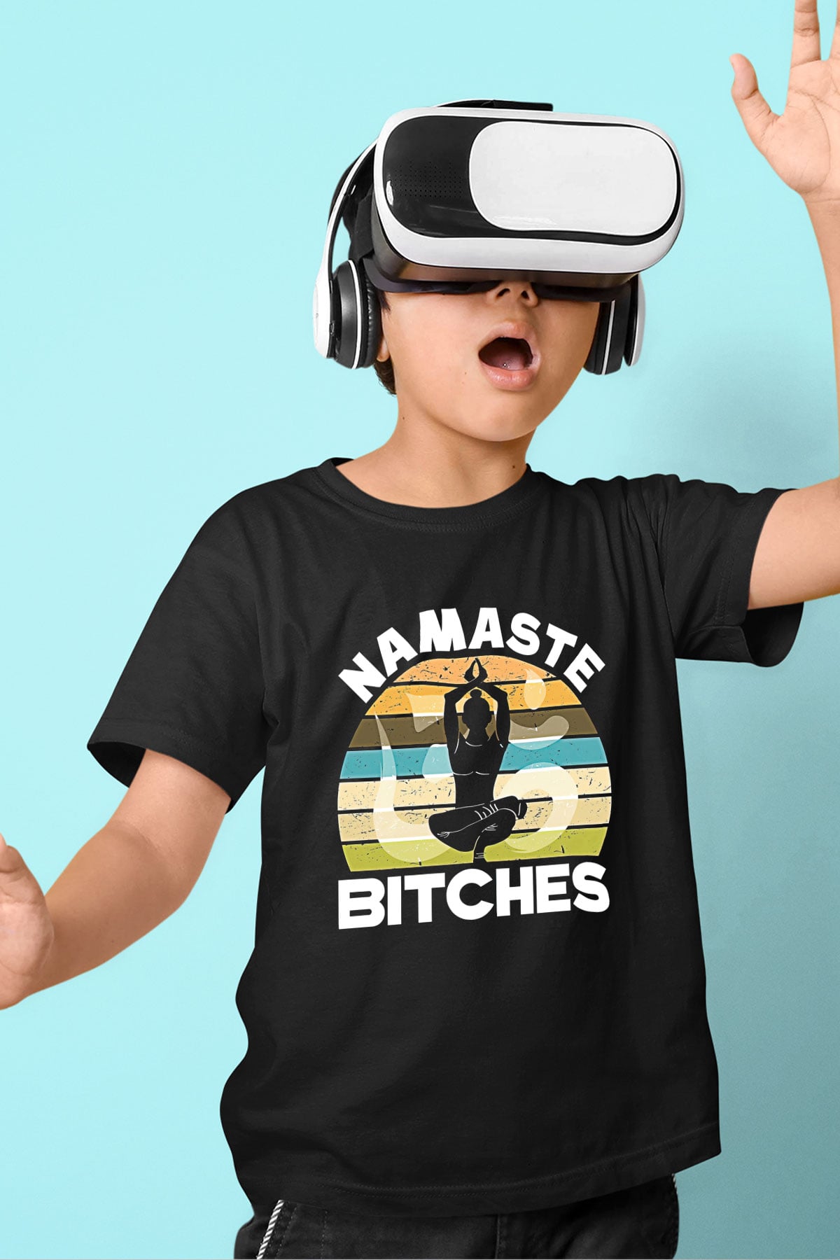 Om Baskılı Unisex Siyah Çocuk Tişört - Tshirt