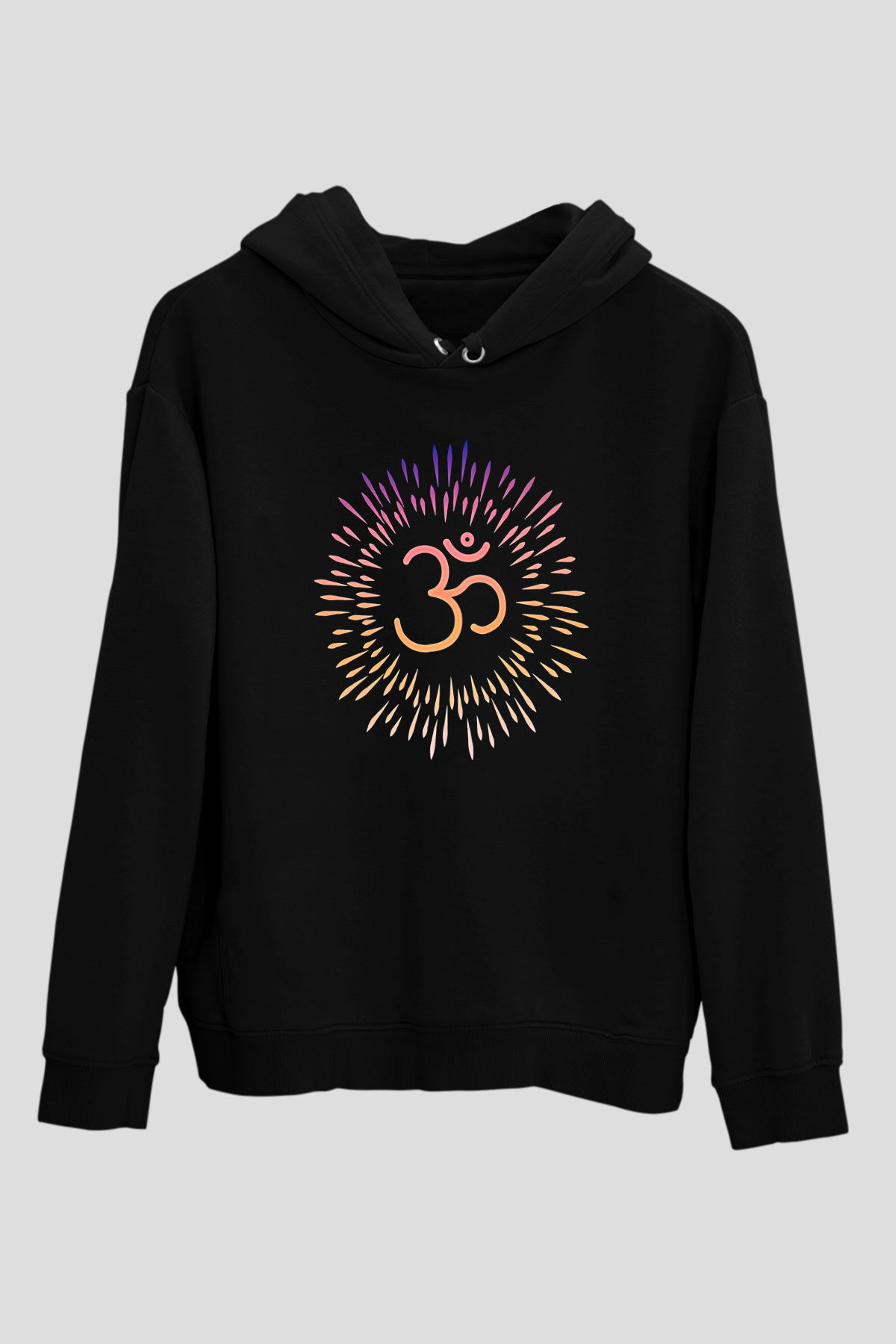 Om Baskılı Unisex Siyah Kapüşonlu Sweatshirt