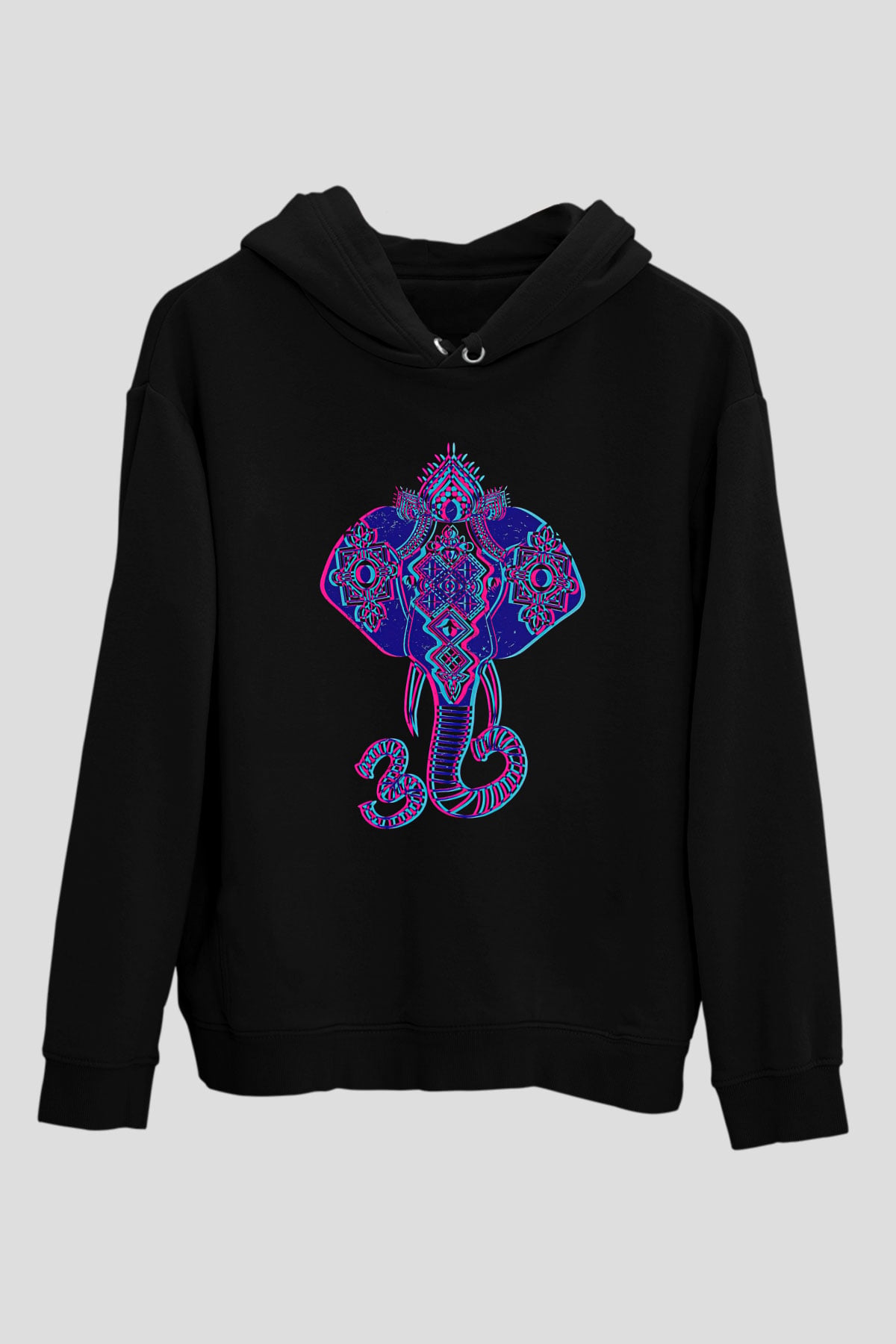 Om Baskılı Unisex Siyah Kapüşonlu Sweatshirt