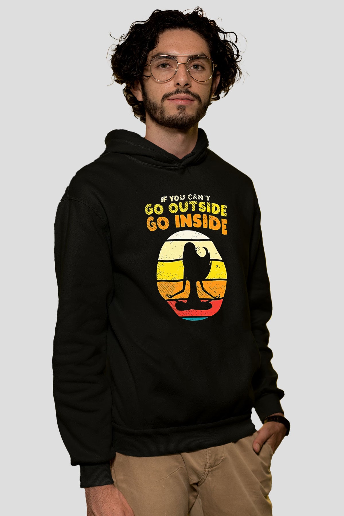 Om Baskılı Unisex Siyah Kapüşonlu Sweatshirt