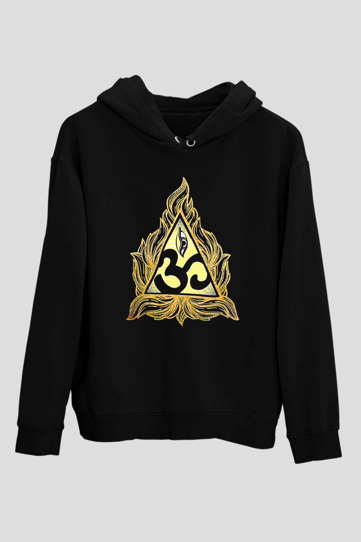 Om Baskılı Unisex Siyah Kapüşonlu Sweatshirt