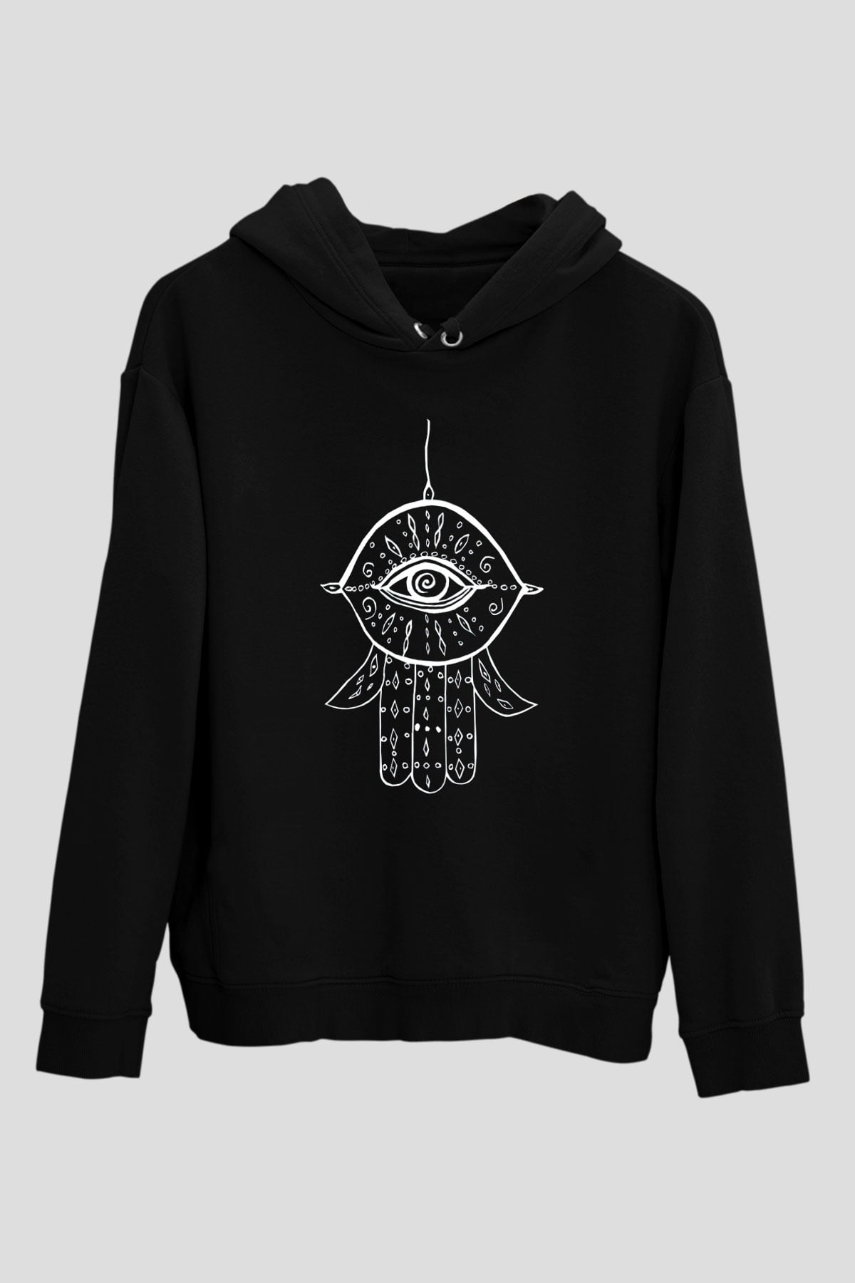 Om Baskılı Unisex Siyah Kapüşonlu Sweatshirt