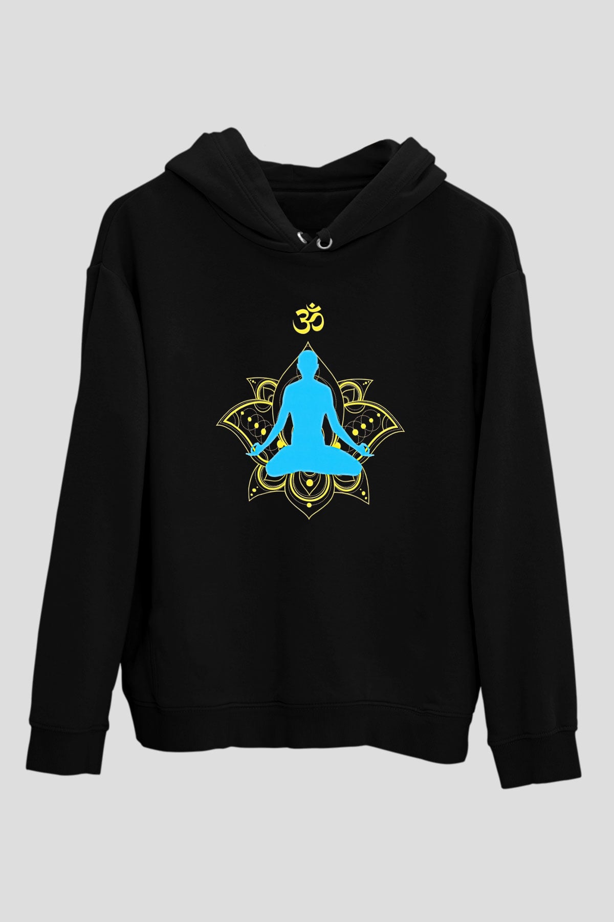 Om Baskılı Unisex Siyah Kapüşonlu Sweatshirt