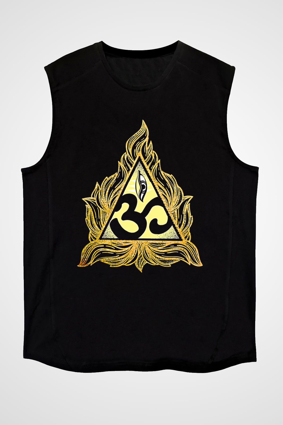 Om Baskılı Unisex Siyah Kolsuz Tişört - Tshirt
