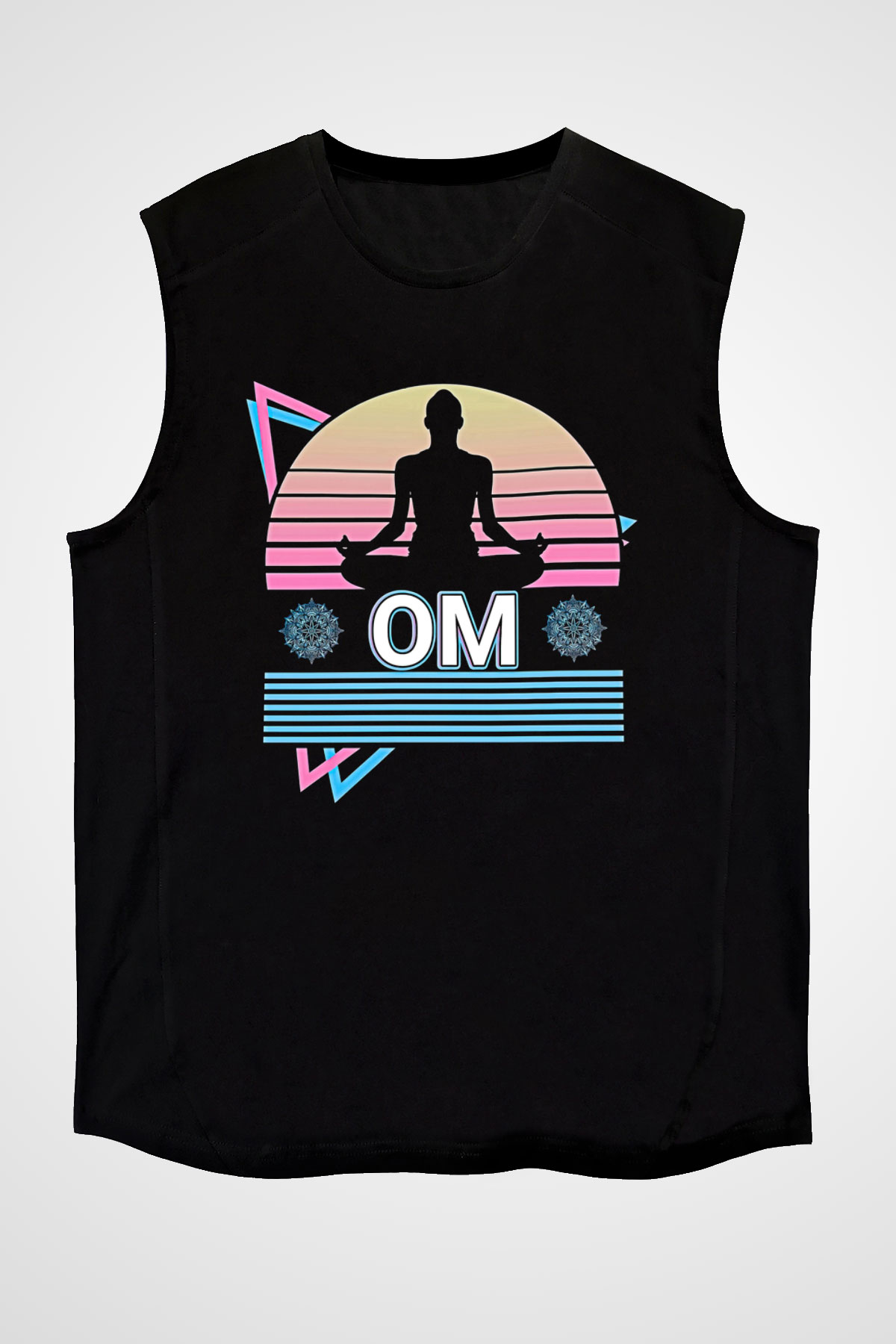 Om Baskılı Unisex Siyah Kolsuz Tişört - Tshirt