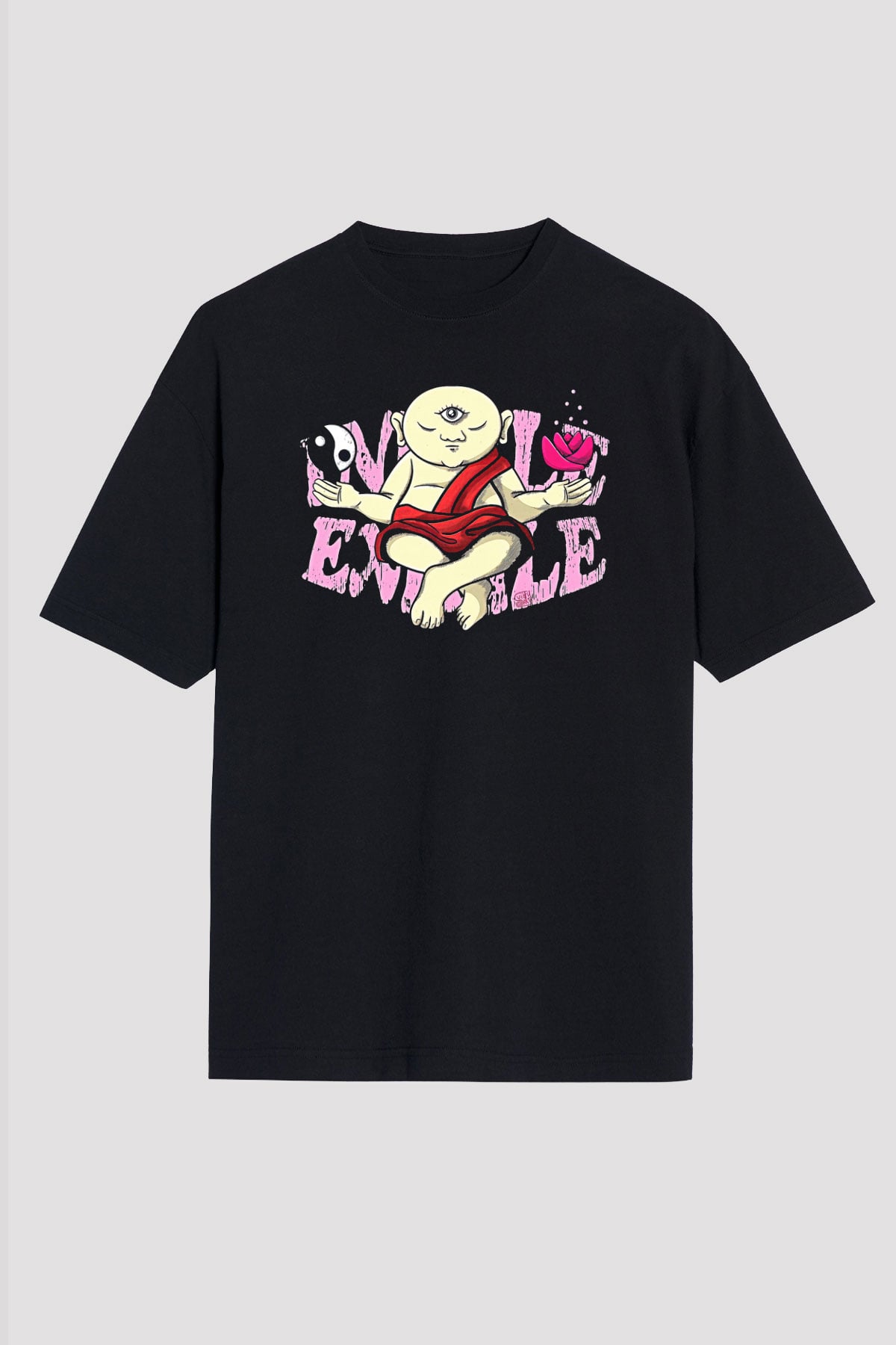 Om Baskılı Unisex Siyah Oversize Tişört - Tshirt