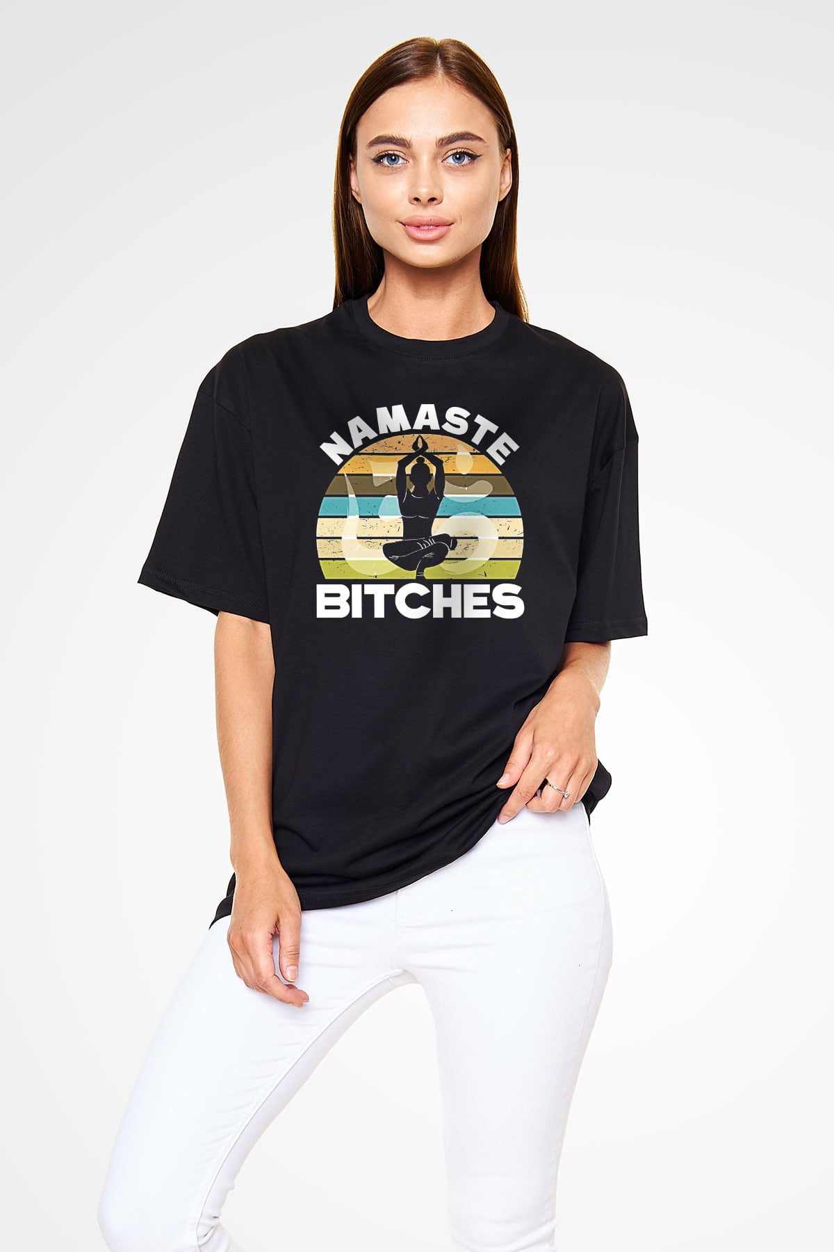 Om Baskılı Unisex Siyah Oversize Tişört - Tshirt
