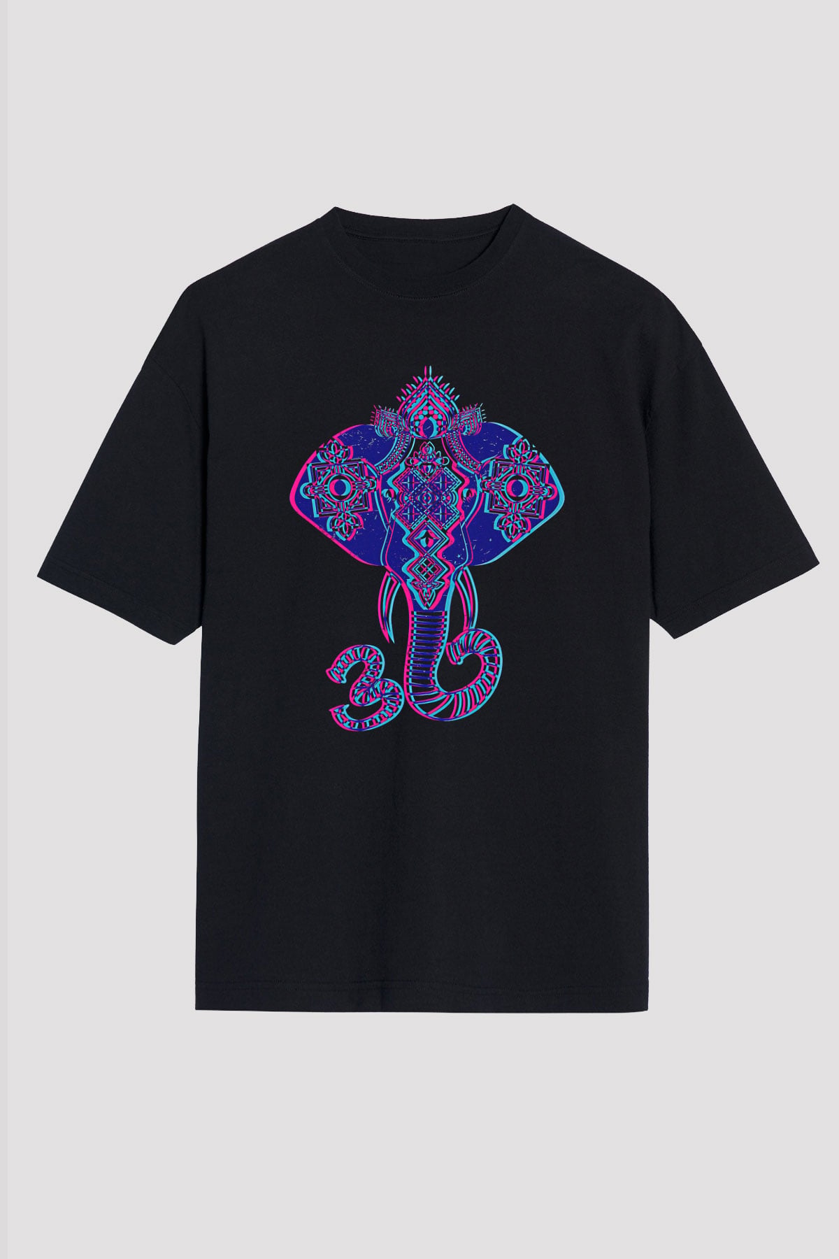 Om Baskılı Unisex Siyah Oversize Tişört - Tshirt