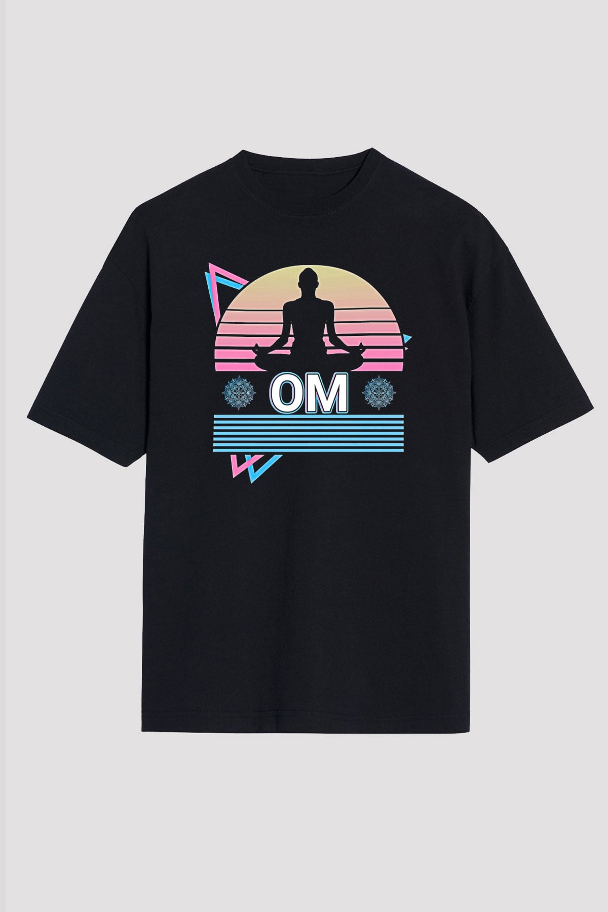 Om Baskılı Unisex Siyah Oversize Tişört - Tshirt