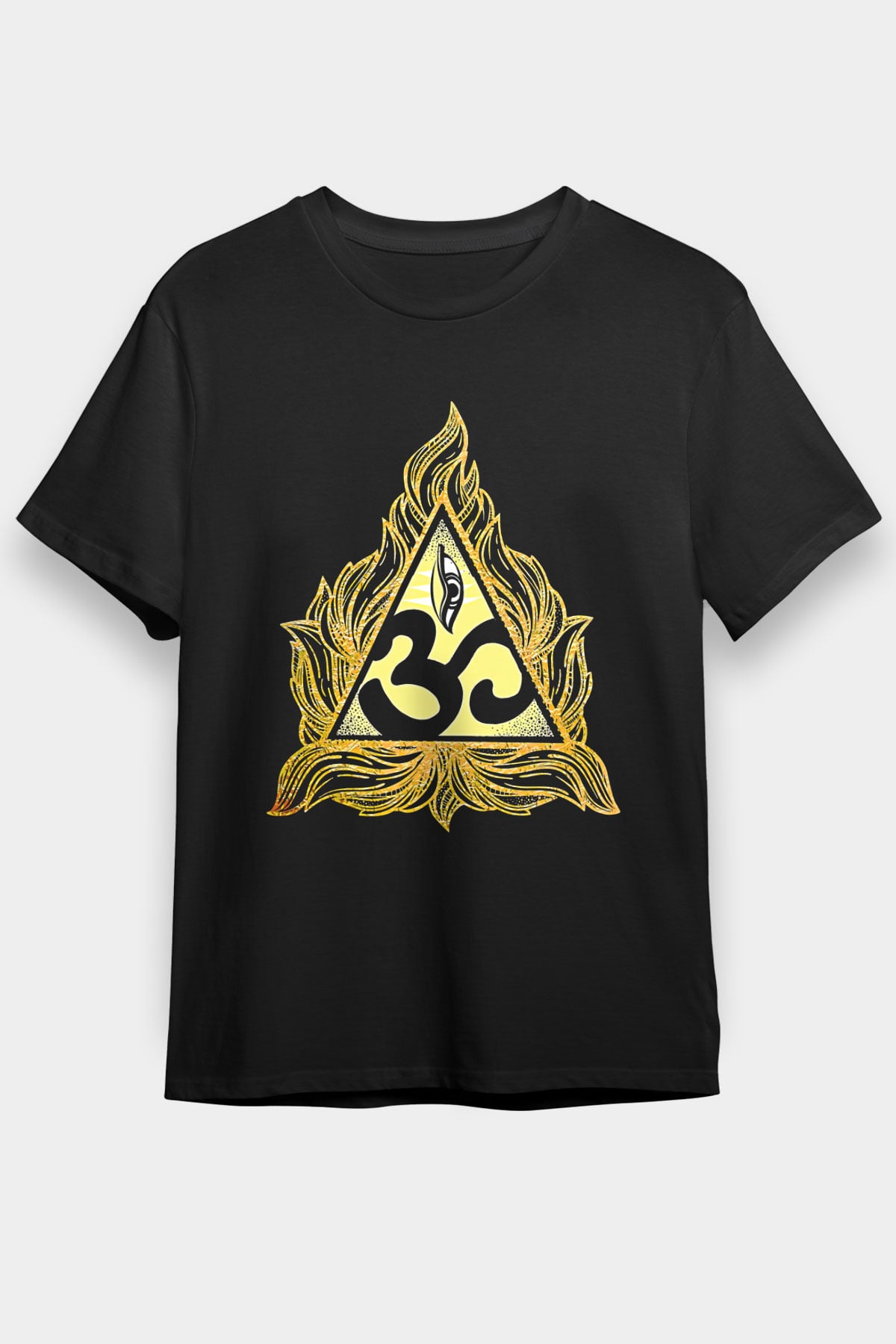 Om Baskılı Unisex Siyah Tişört - Tshirt