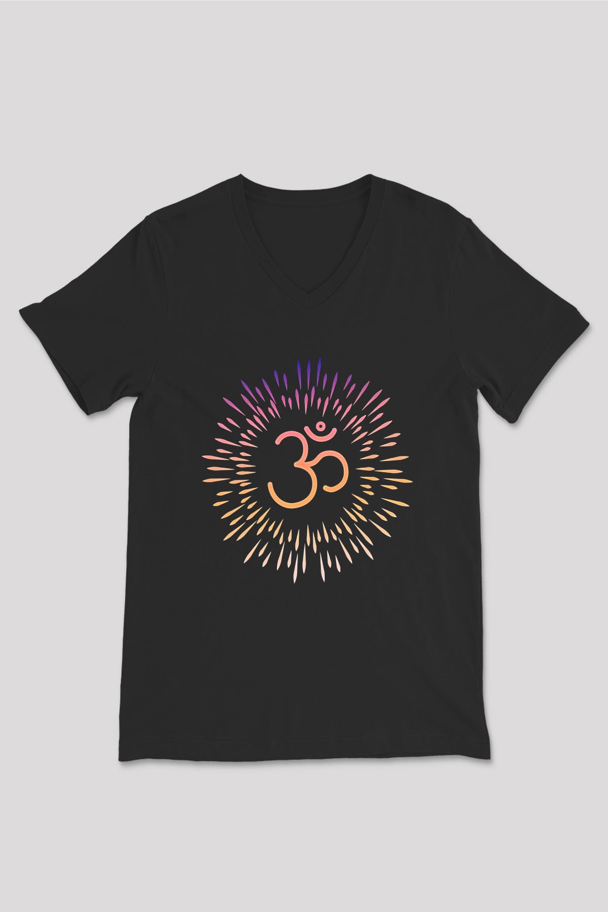 Om Baskılı Unisex Siyah V Yaka Tişört - Tshirt
