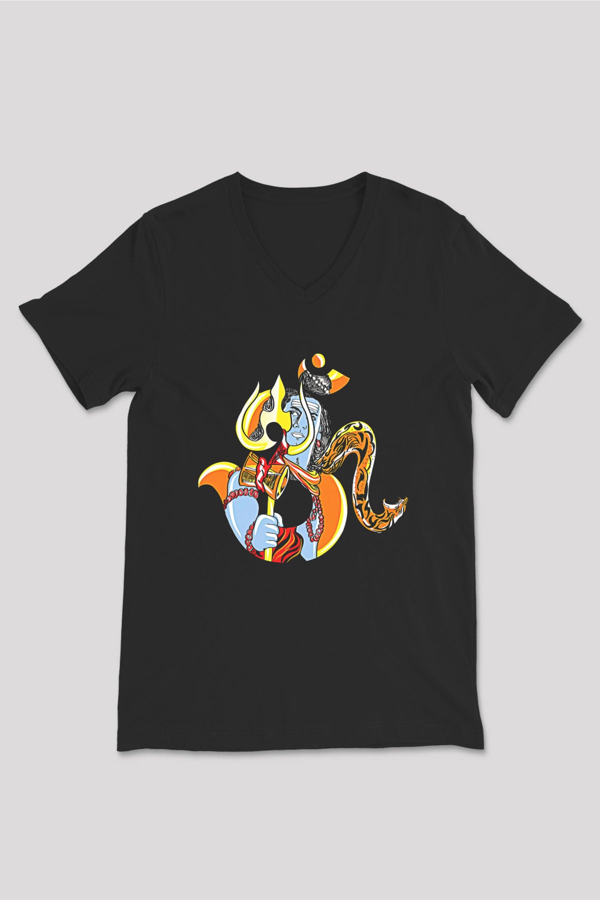 Om Baskılı Unisex Siyah V Yaka Tişört - Tshirt