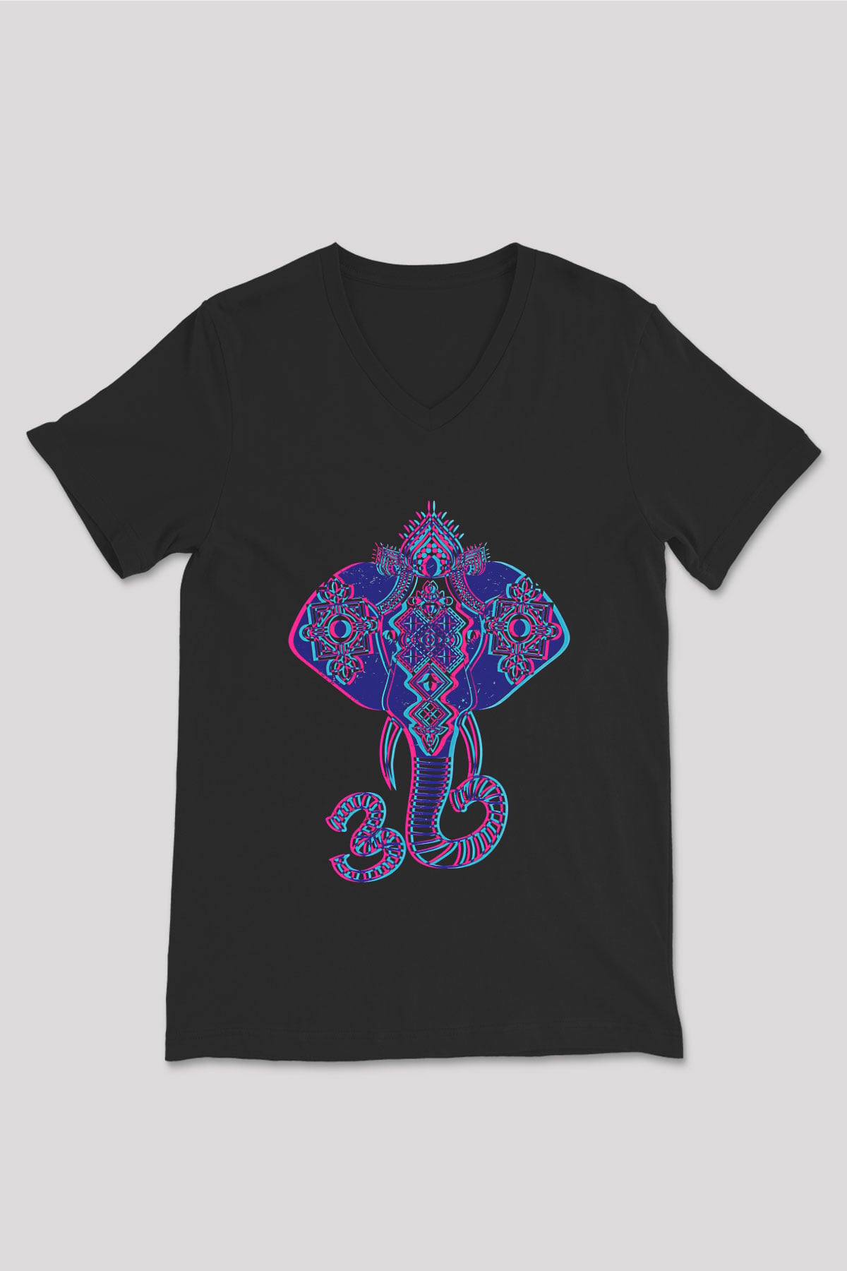 Om Baskılı Unisex Siyah V Yaka Tişört - Tshirt