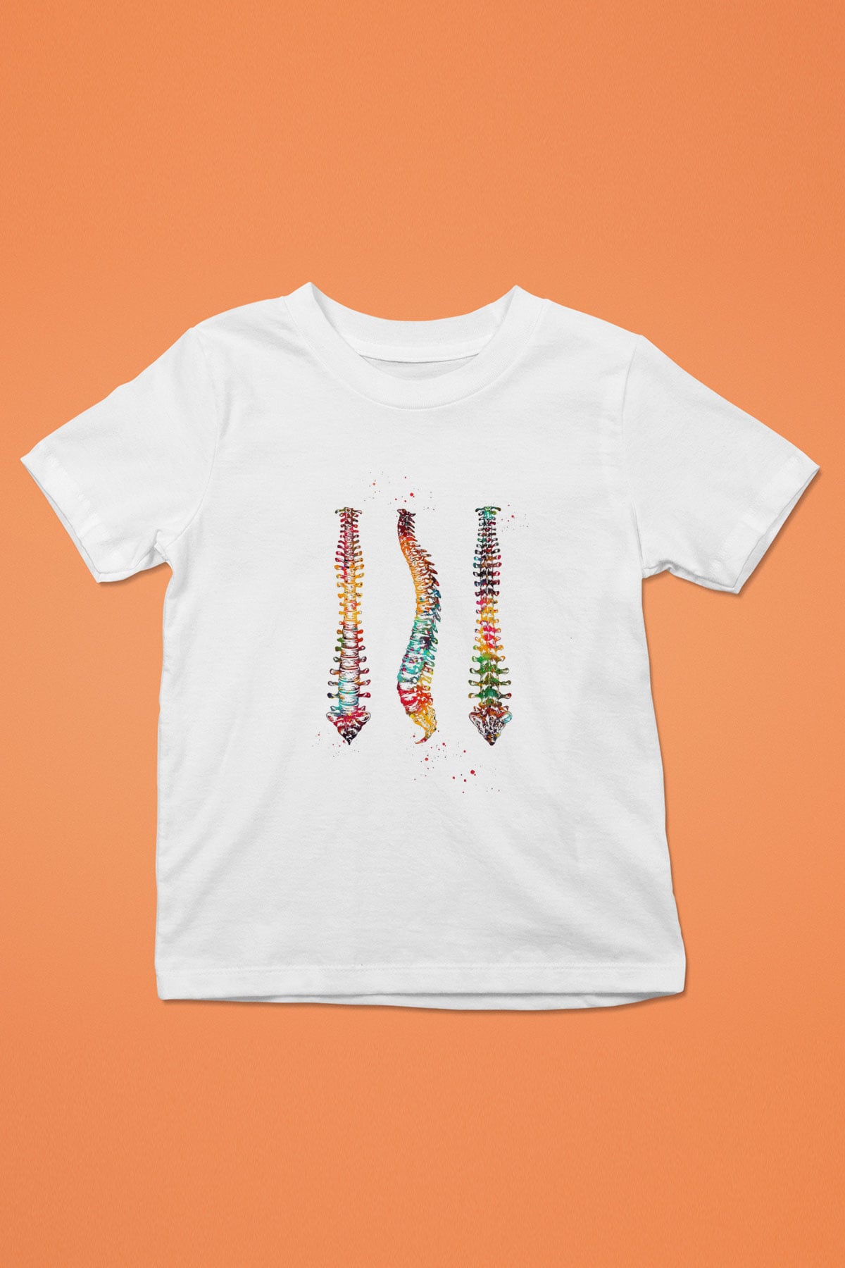 Omurga Renkli Baskılı Unisex Beyaz Çocuk Tişörtü - Tshirt