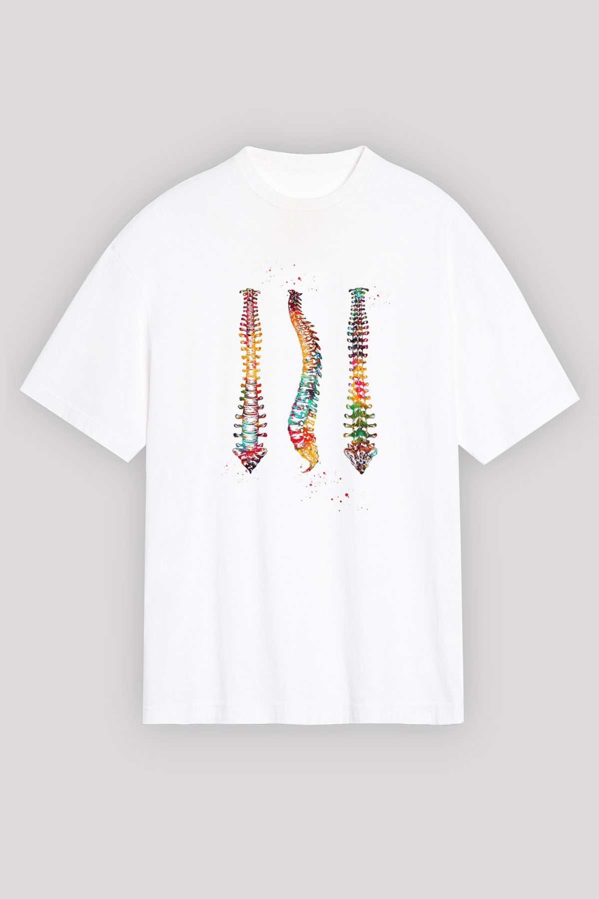 Omurga Renkli Baskılı Unisex Oversize Beyaz Tişört - Tshirt