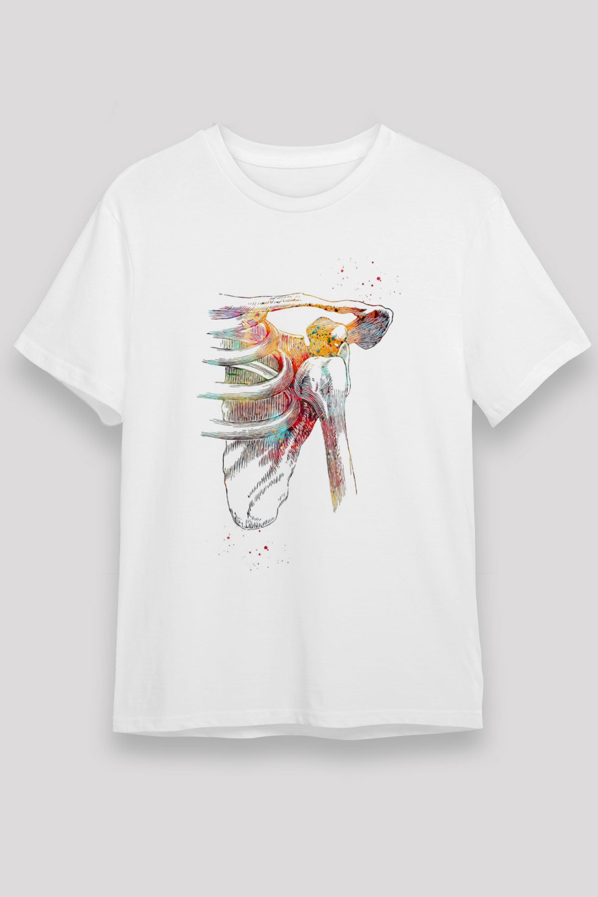 Omuz Çıkığı Baskılı Unisex Beyaz Tişört - Tshirt