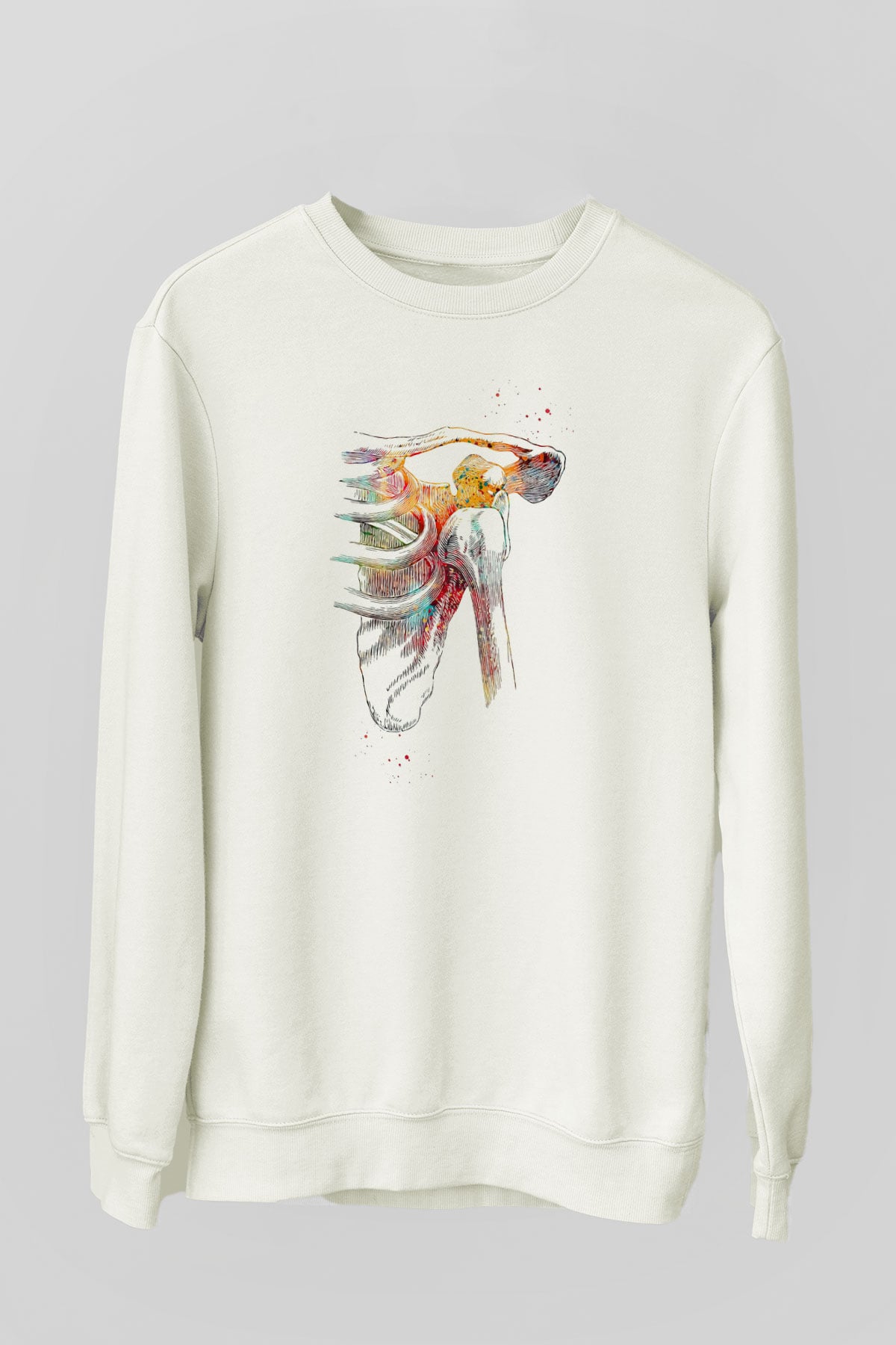 Omuz Çıkığı Baskılı Unisex Ekru Sweatshirt