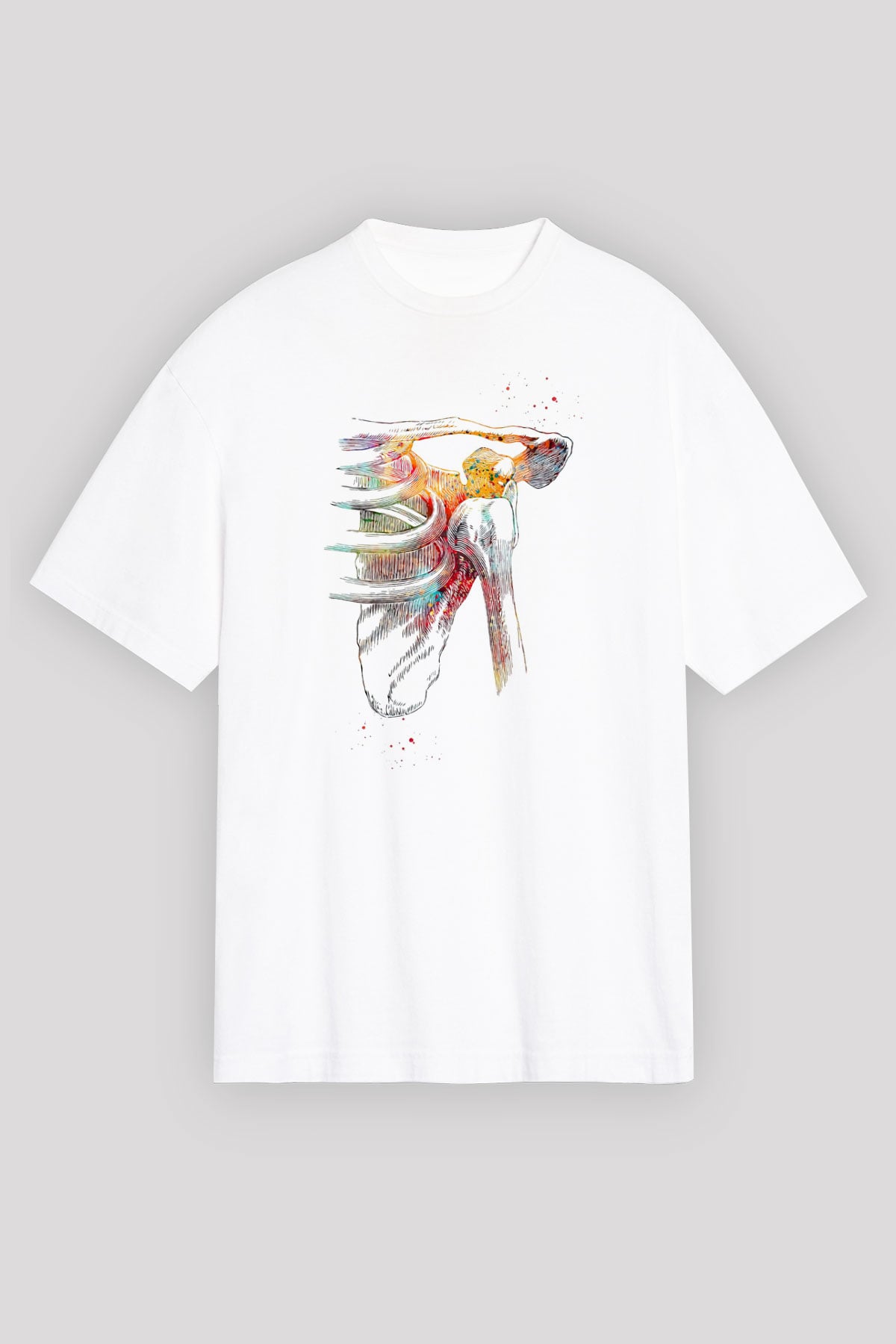 Omuz Çıkığı Baskılı Unisex Oversize Beyaz Tişört - Tshirt