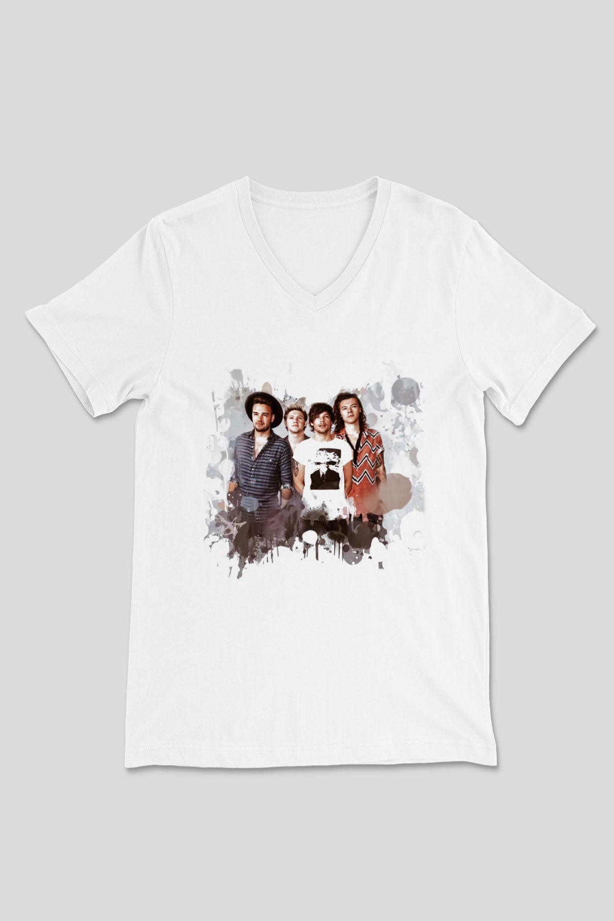 One Direction Beyaz Unisex V Yaka Tişört T-Shirt