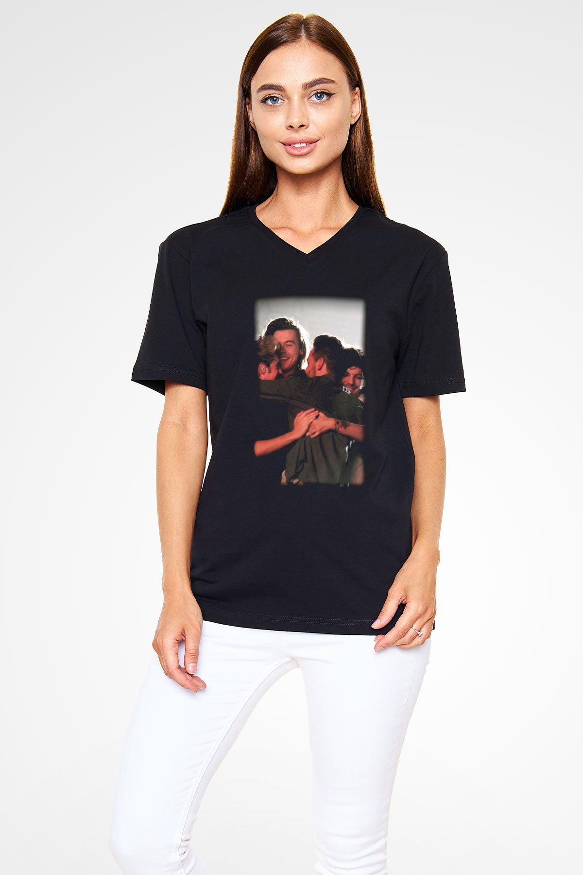 One Direction Siyah Unisex V Yaka Tişört T-Shirt
