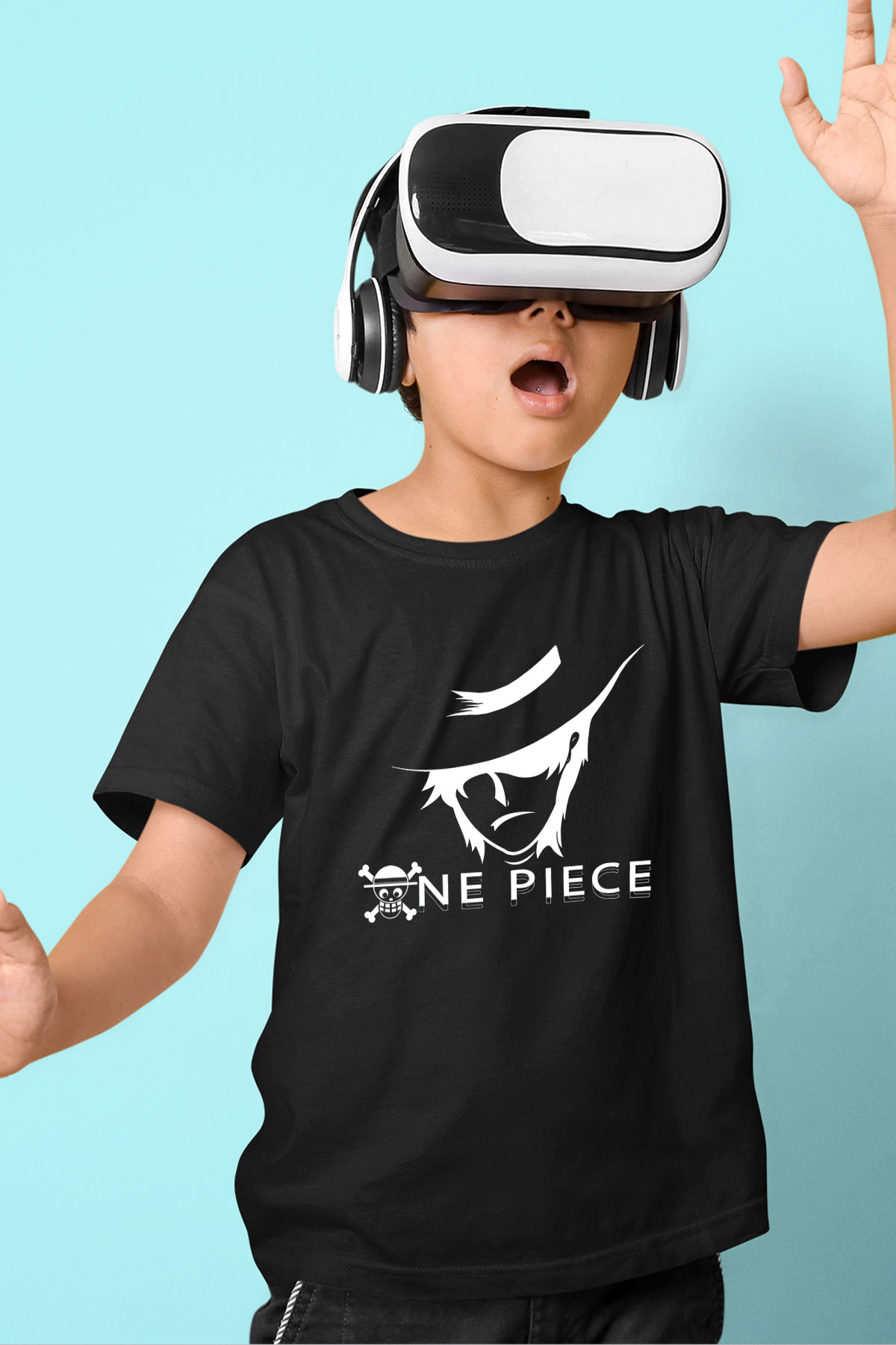 One Piece Baskılı Unisex Siyah Çocuk Tişört - Tshirt
