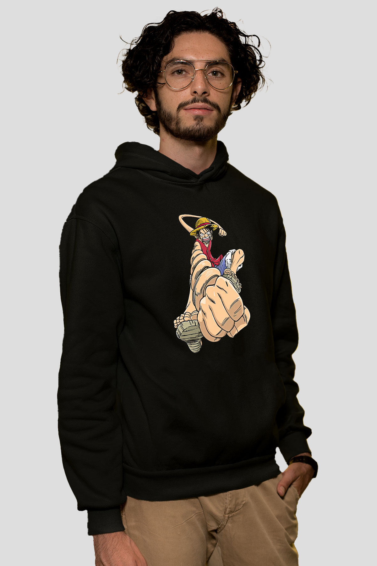 One Piece Baskılı Unisex Siyah Hoodie
