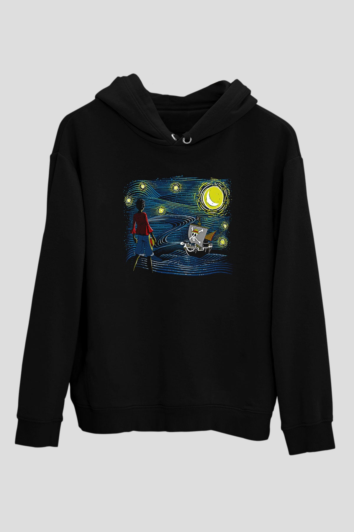 One Piece Baskılı Unisex Siyah Hoodie