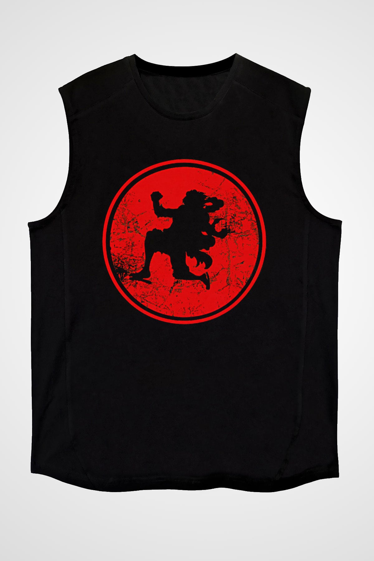 One Piece Baskılı Unisex Siyah Kolsuz Tişört - Tshirt