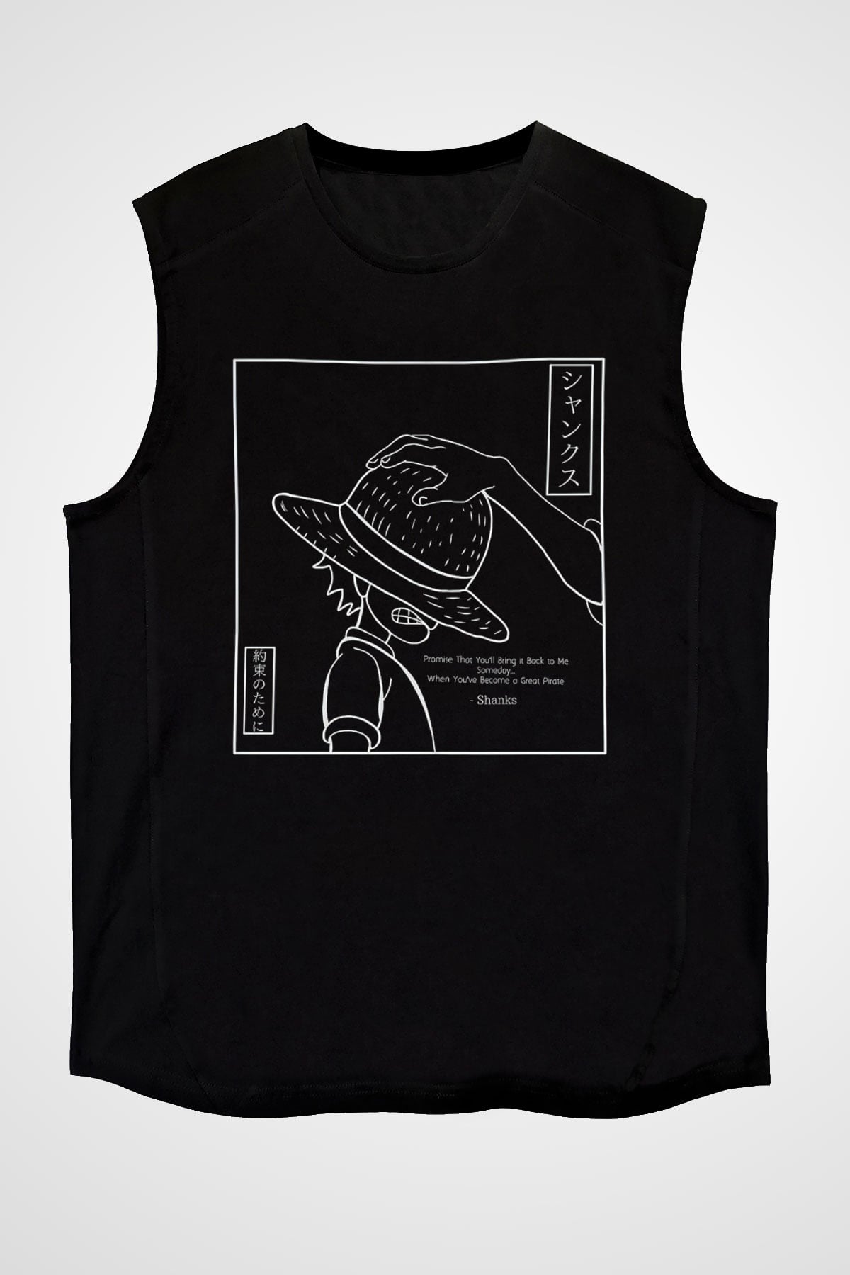 One Piece Baskılı Unisex Siyah Kolsuz Tişört - Tshirt