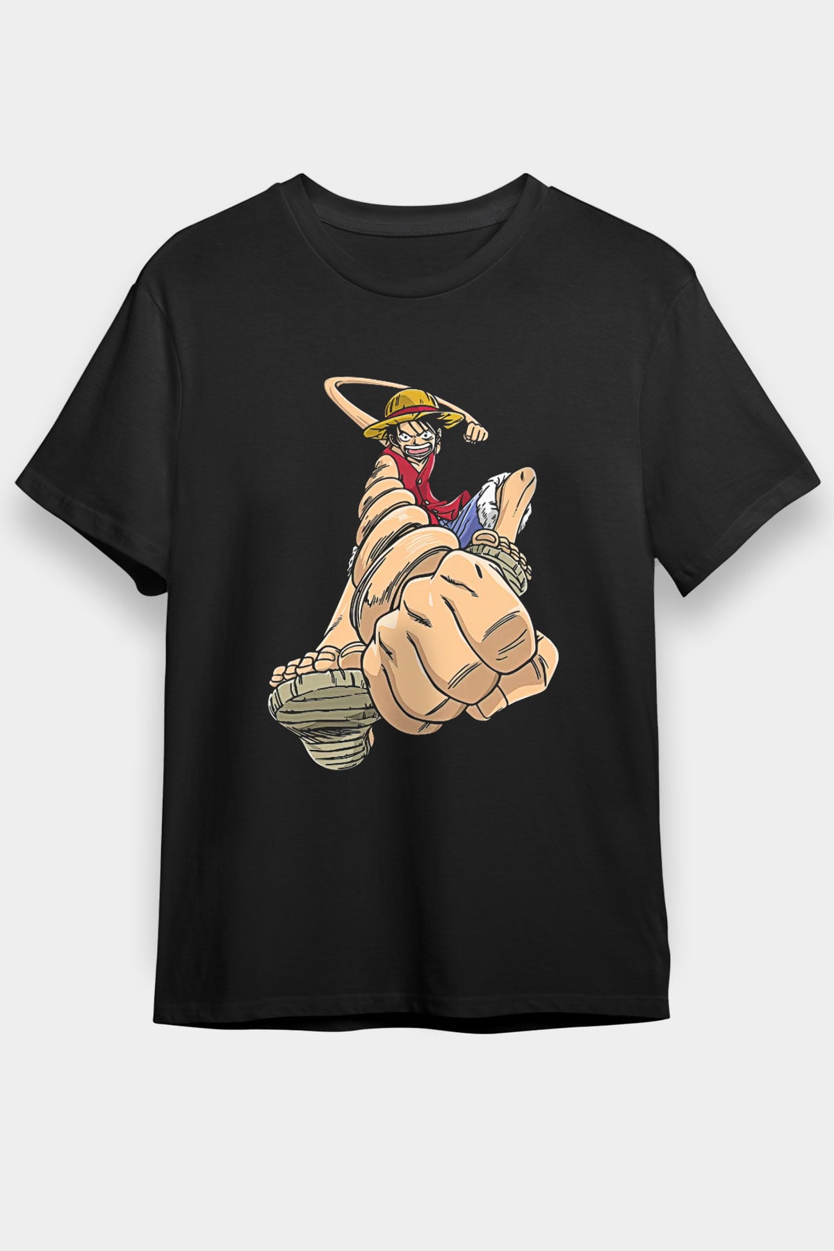 One Piece Baskılı Unisex Siyah Tişört - Tshirt