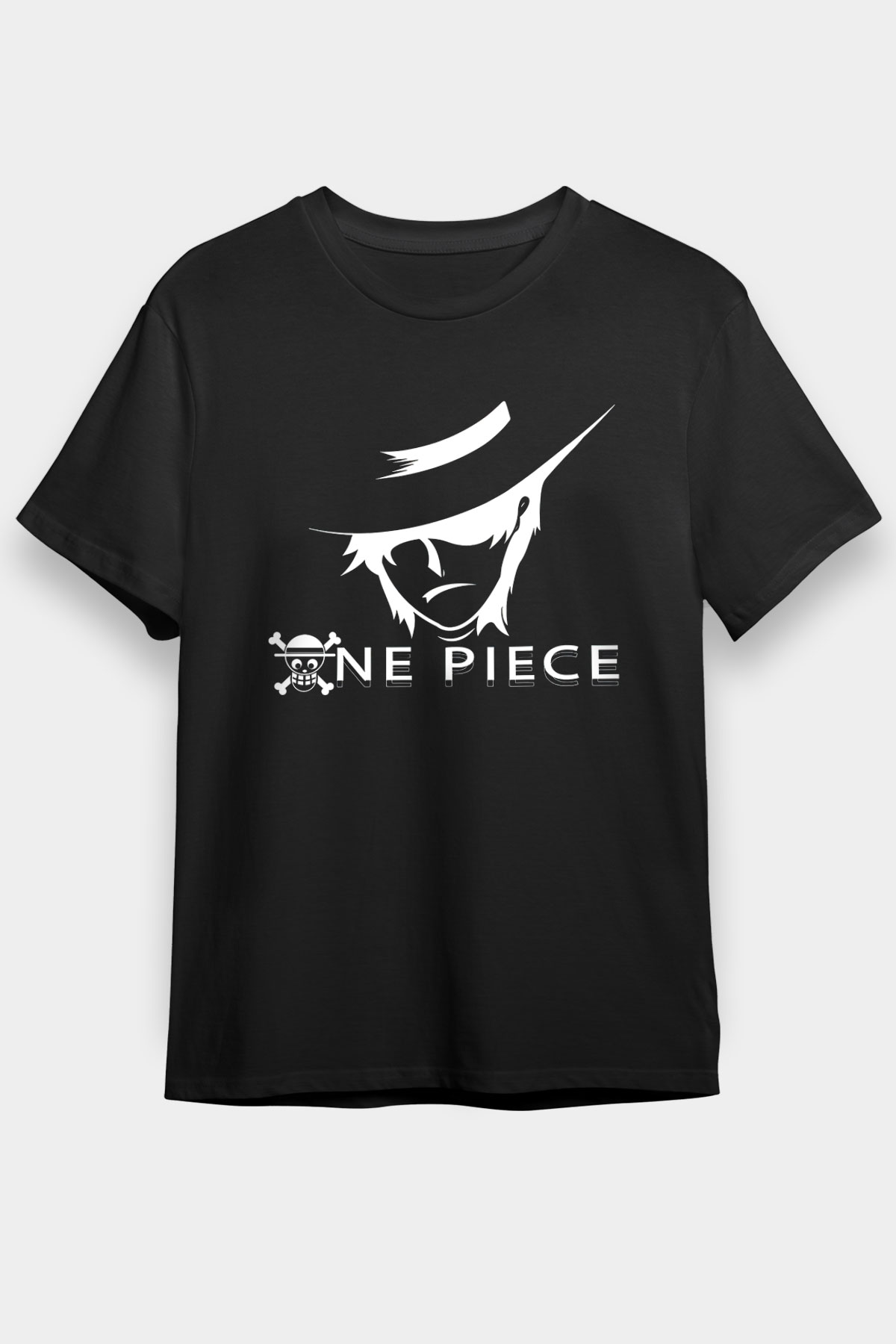 One Piece Baskılı Unisex Siyah Tişört - Tshirt