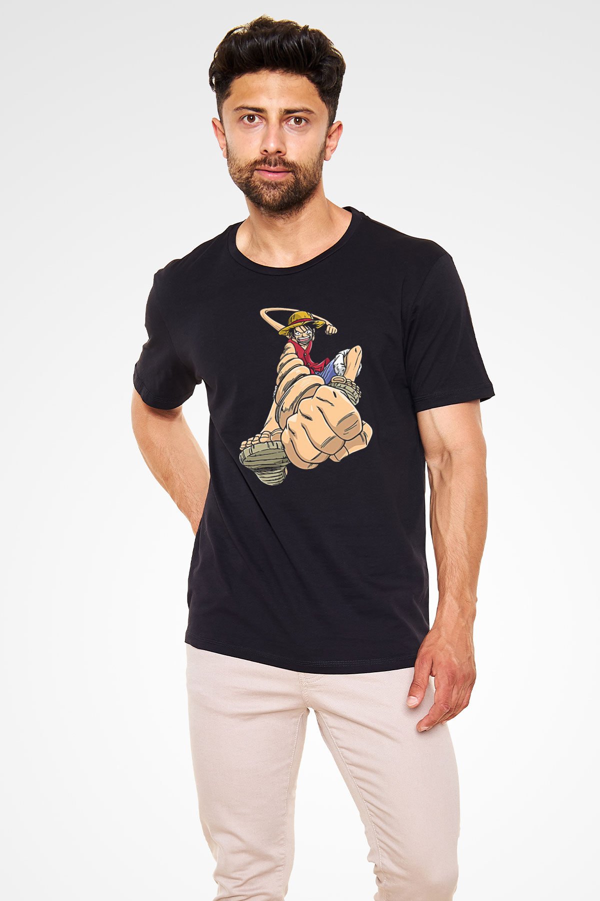 One Piece Baskılı Unisex Siyah Tişört - Tshirt