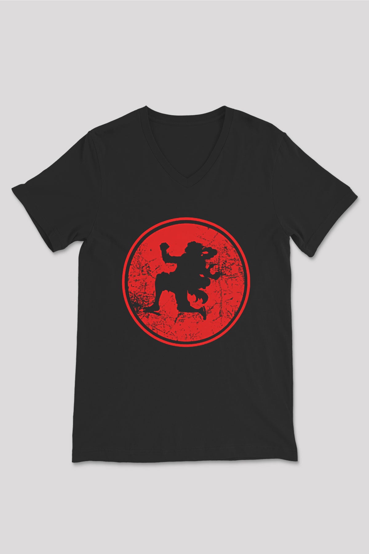 One Piece Baskılı Unisex Siyah V Yaka Tişört - Tshirt