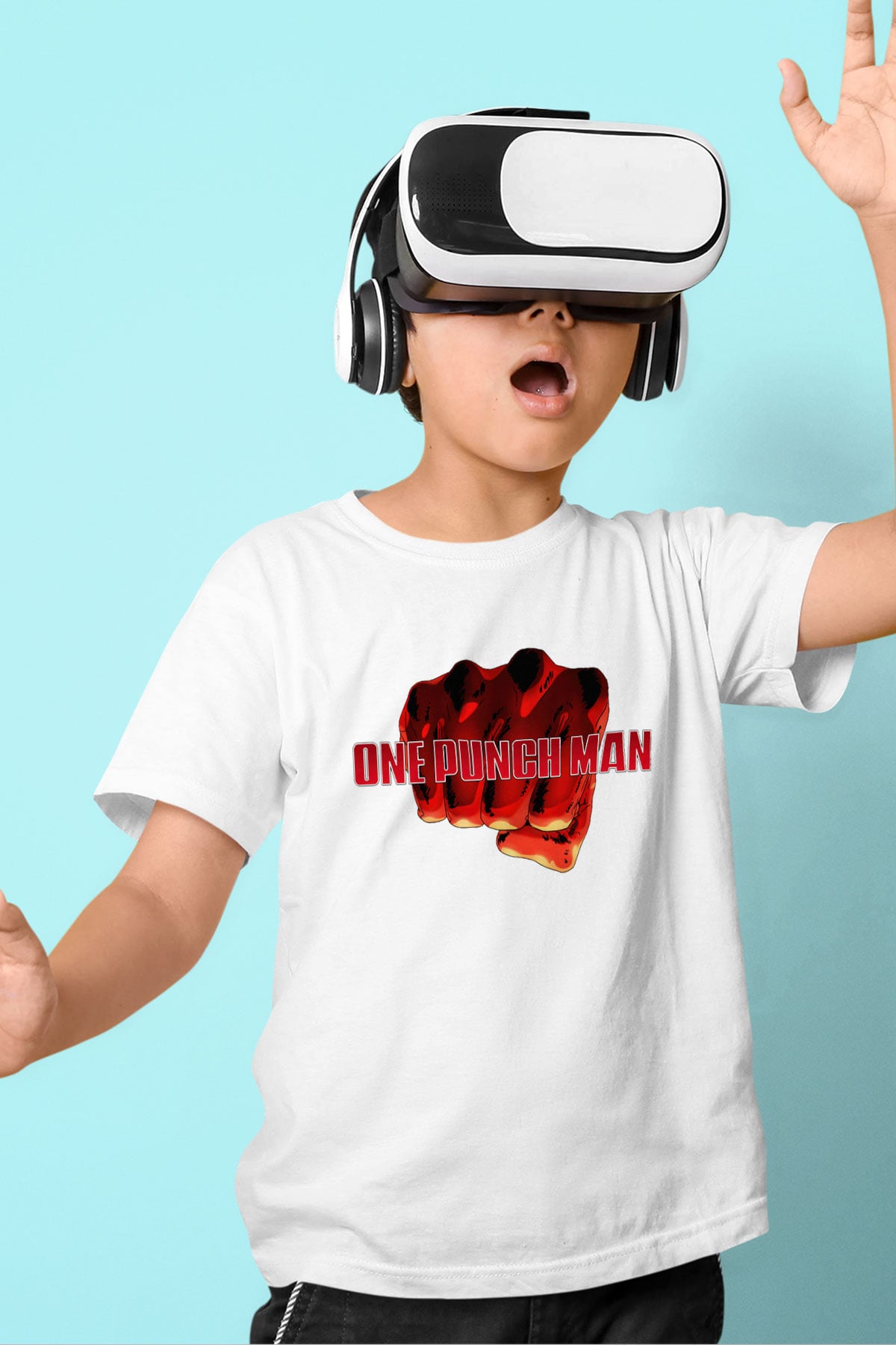 One Punch Man Baskılı Beyaz Unisex Çocuk Tişört