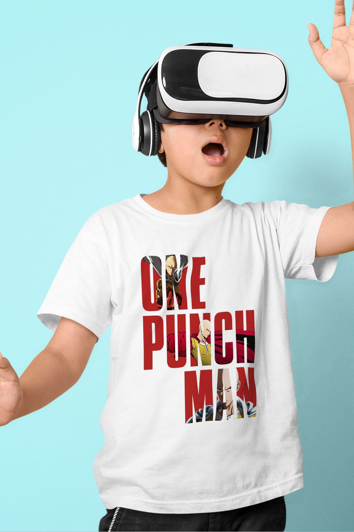 One Punch Man Baskılı Beyaz Unisex Çocuk Tişört