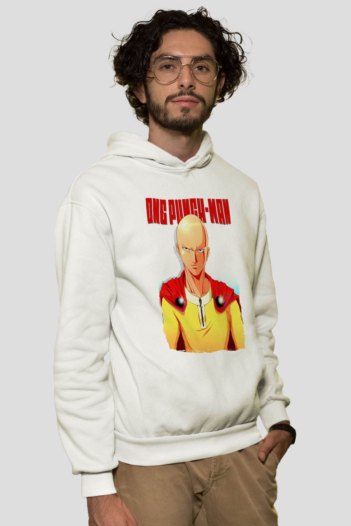 One Punch Man Beyaz Unisex Hoodie