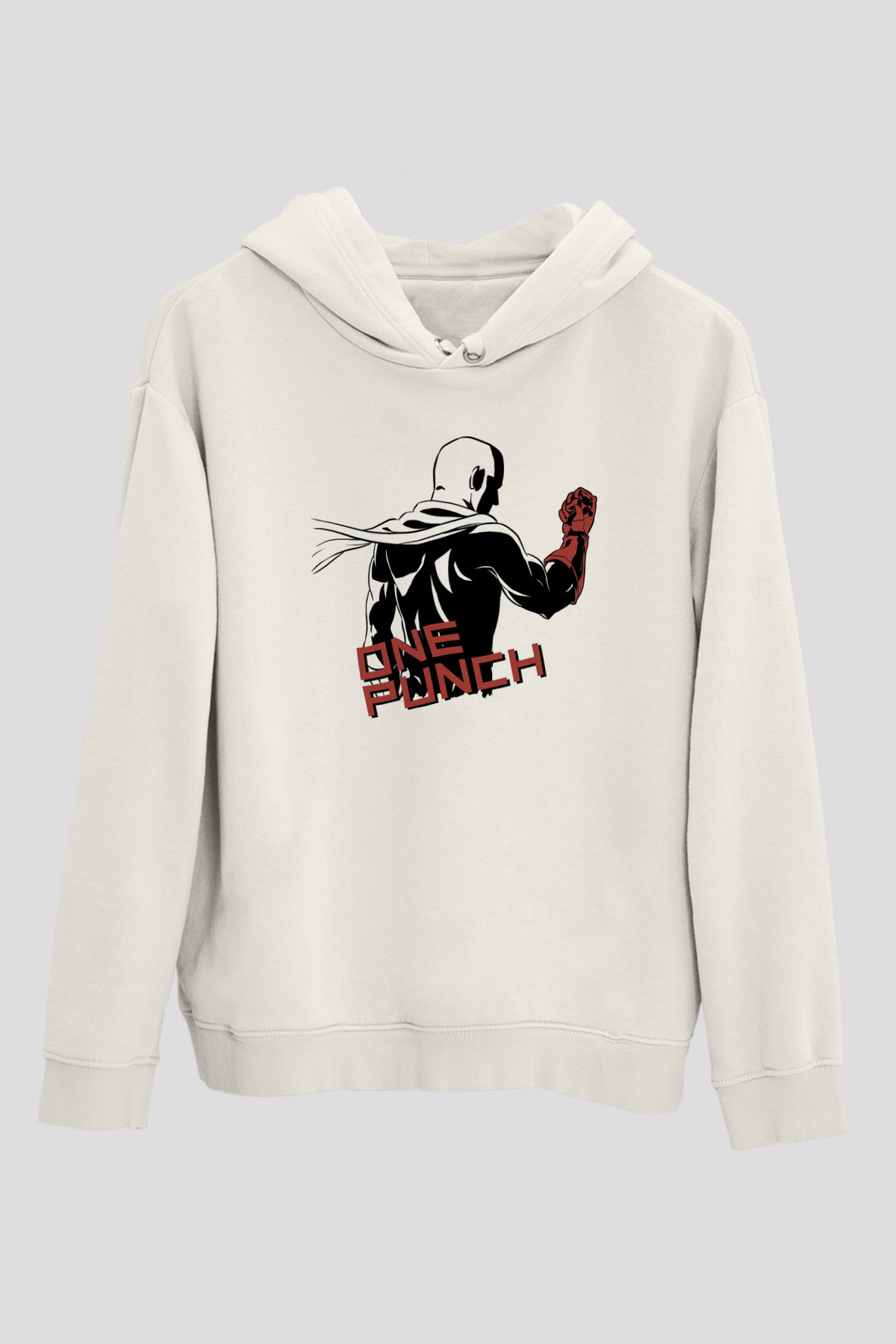 One Punch Man Beyaz Unisex Kapşonlu Sweatshirt