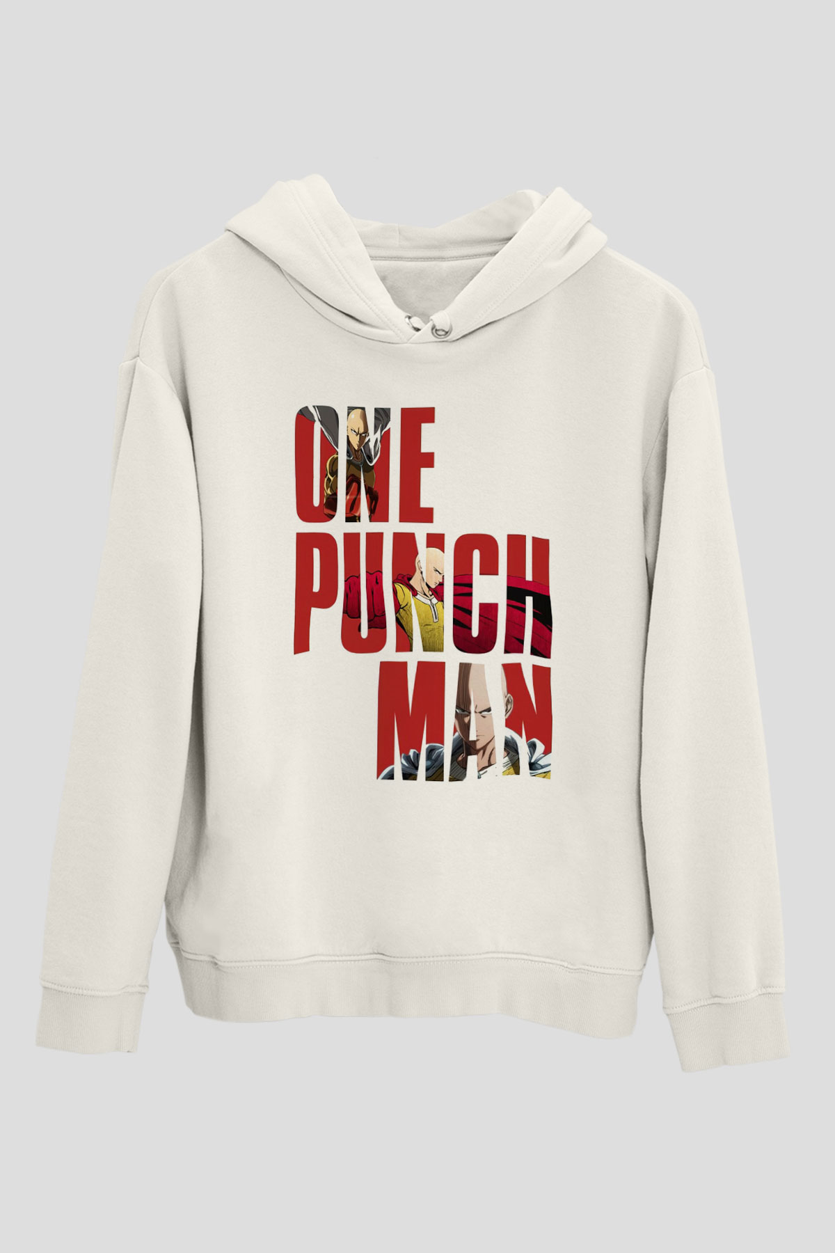 One Punch Man Beyaz Unisex Kapşonlu Sweatshirt