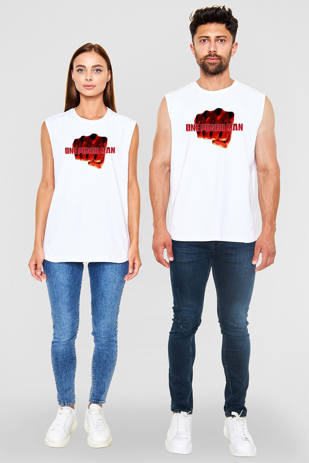 One Punch Man Beyaz Unisex Kolsuz Tişört