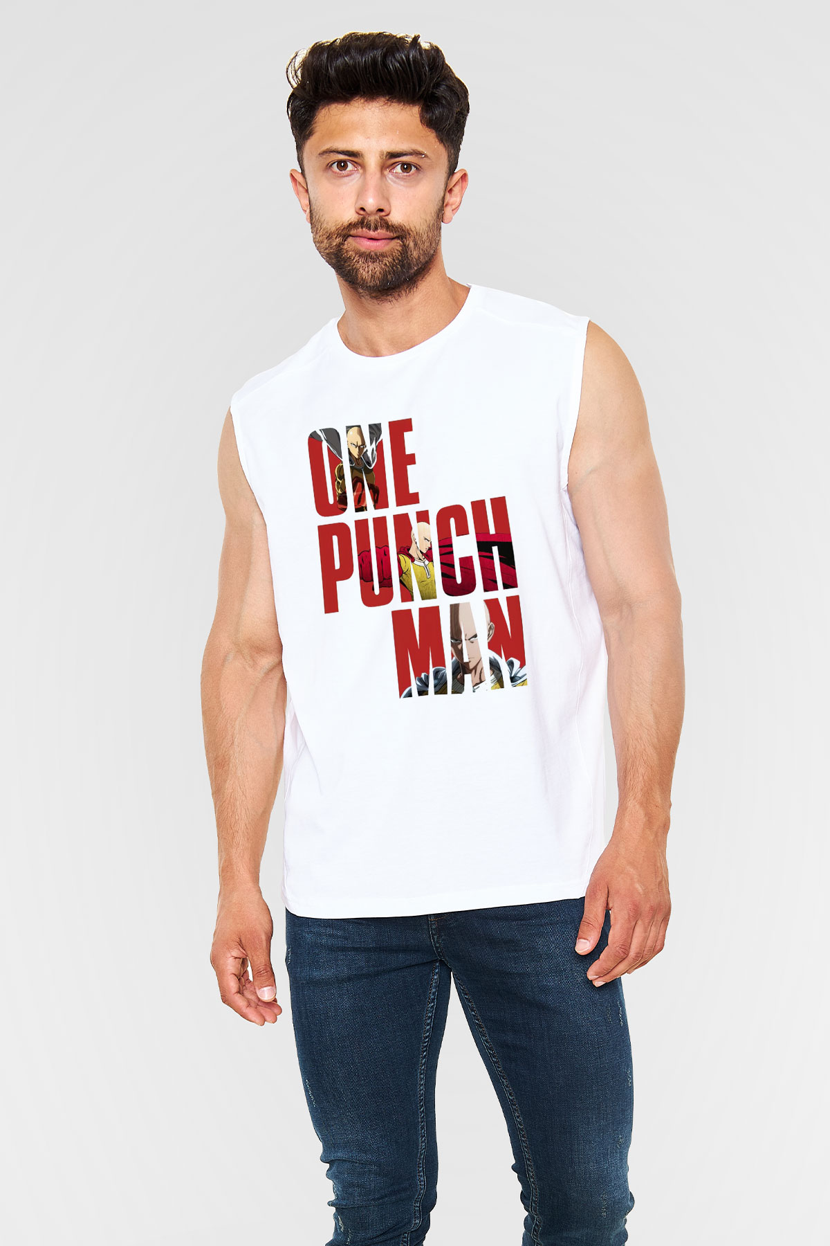 One Punch Man Beyaz Unisex Kolsuz Tişört