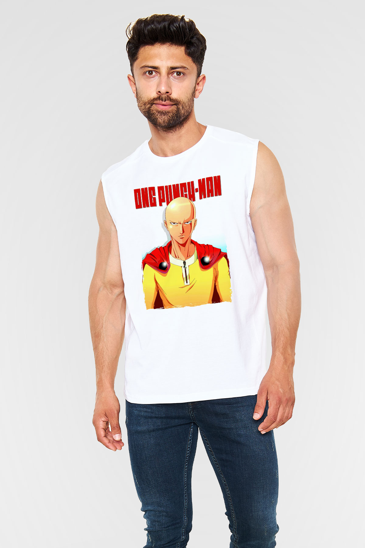 One Punch Man Beyaz Unisex Kolsuz Tişört