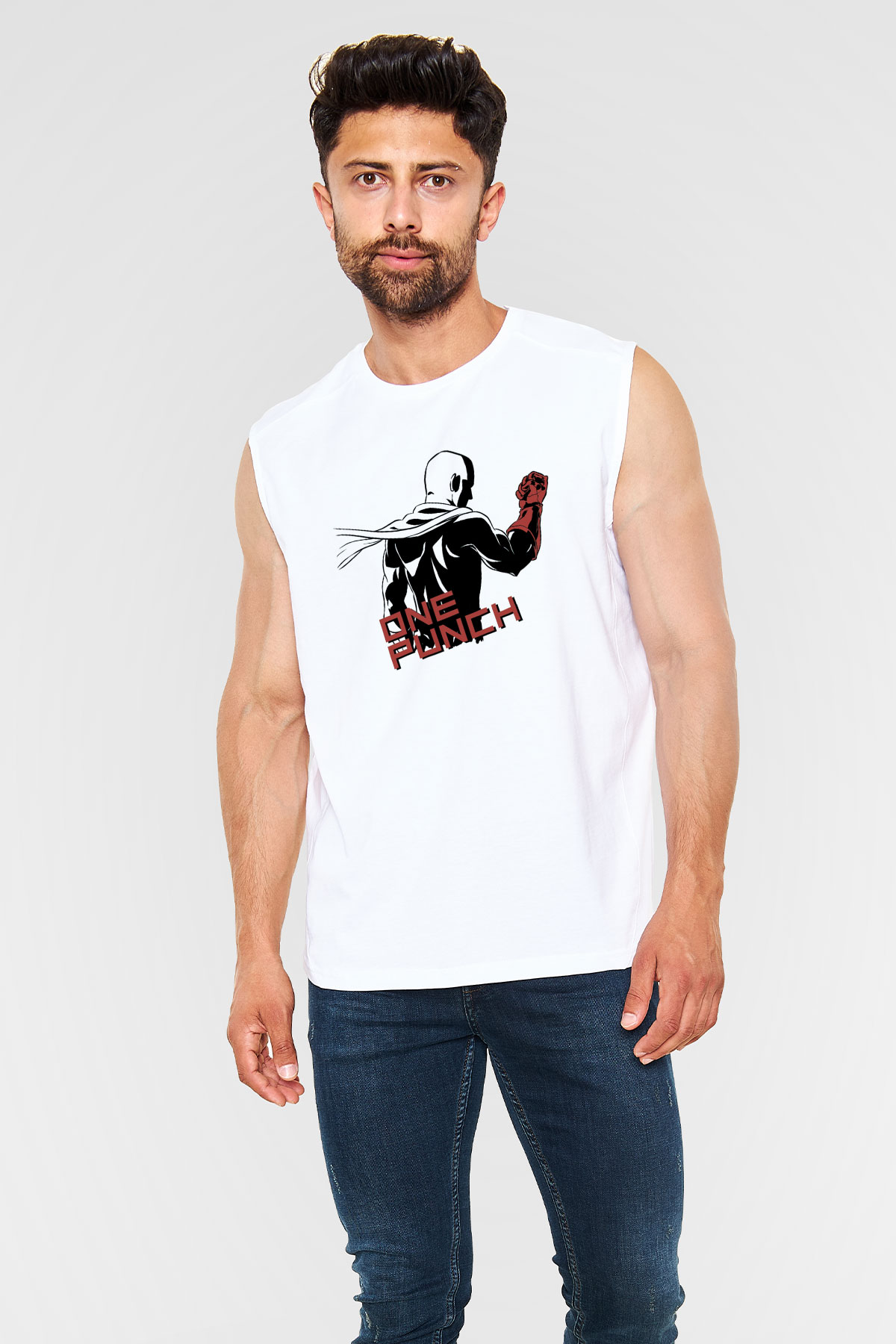 One Punch Man Beyaz Unisex Kolsuz Tişört