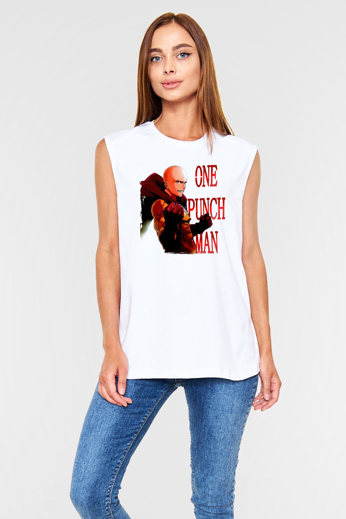 One Punch Man Beyaz Unisex Kolsuz Tişört