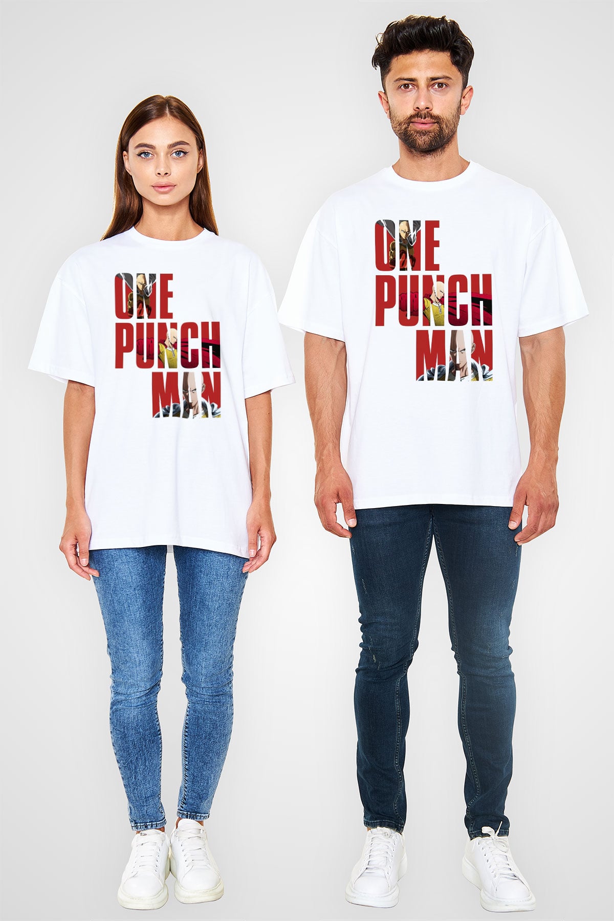 One Punch Man Beyaz Unisex Oversize Tişört T-Shirt