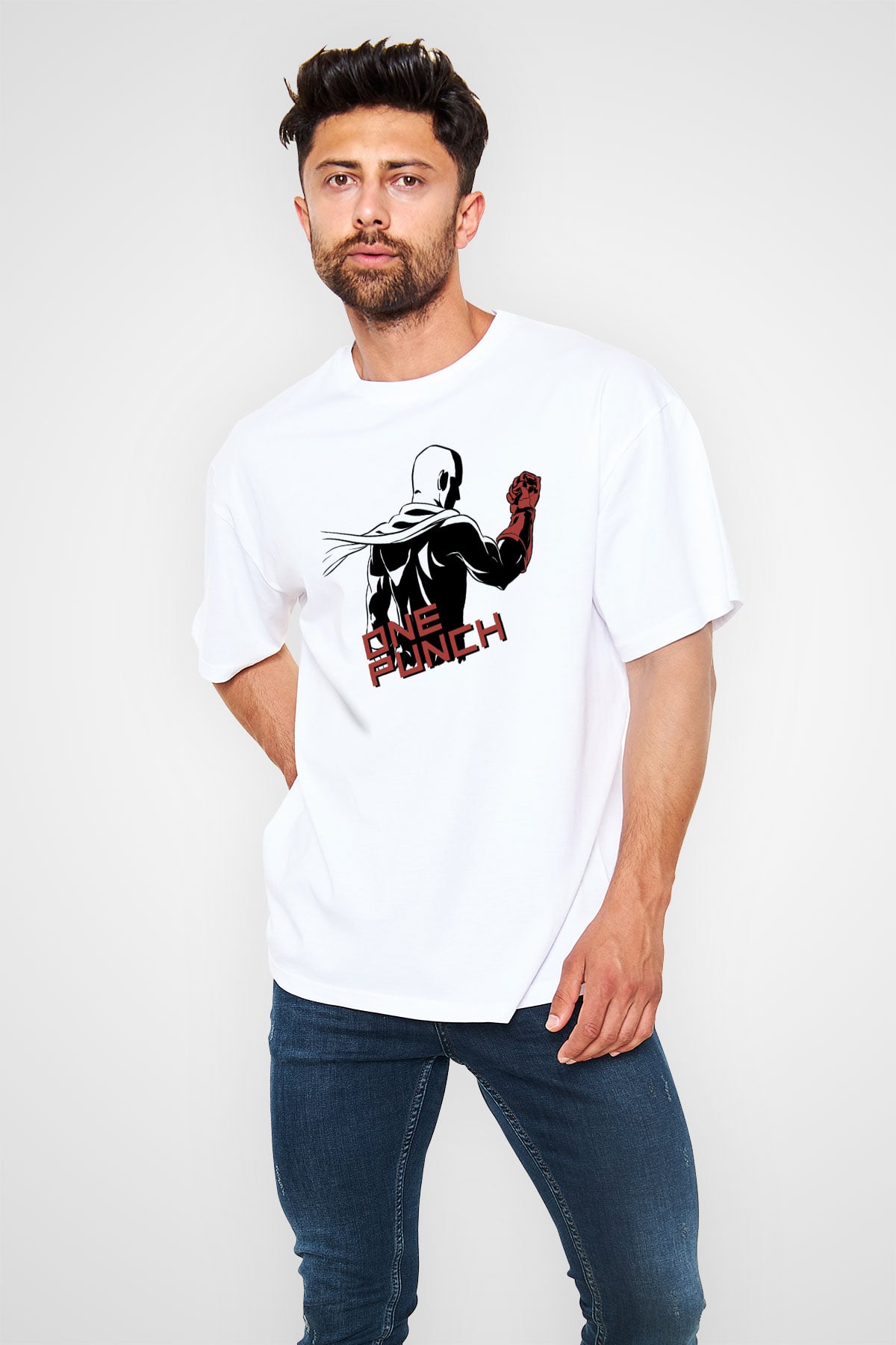 One Punch Man Beyaz Unisex Oversize Tişört T-Shirt