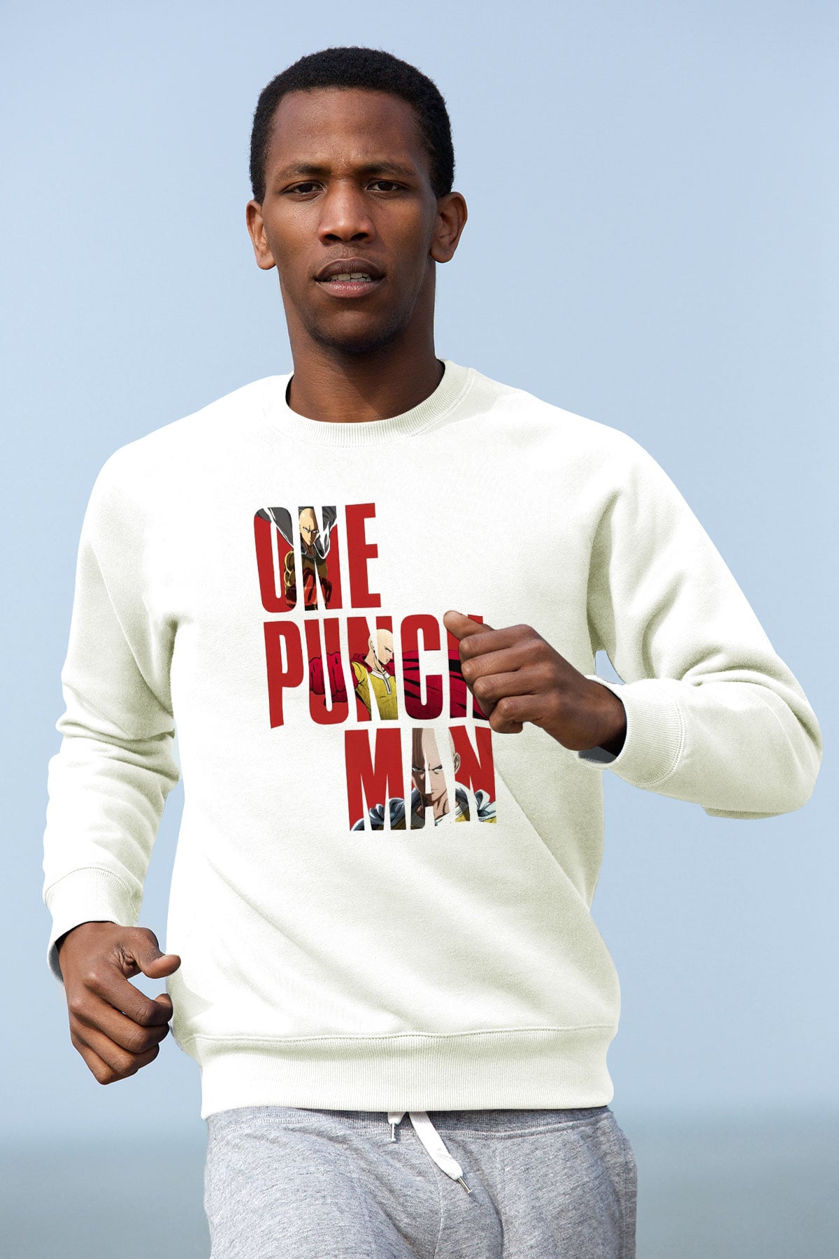 One Punch Man Beyaz Unisex Sweatshirt
