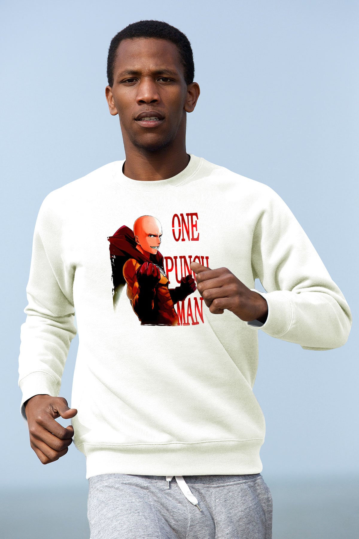 One Punch Man Beyaz Unisex Sweatshirt
