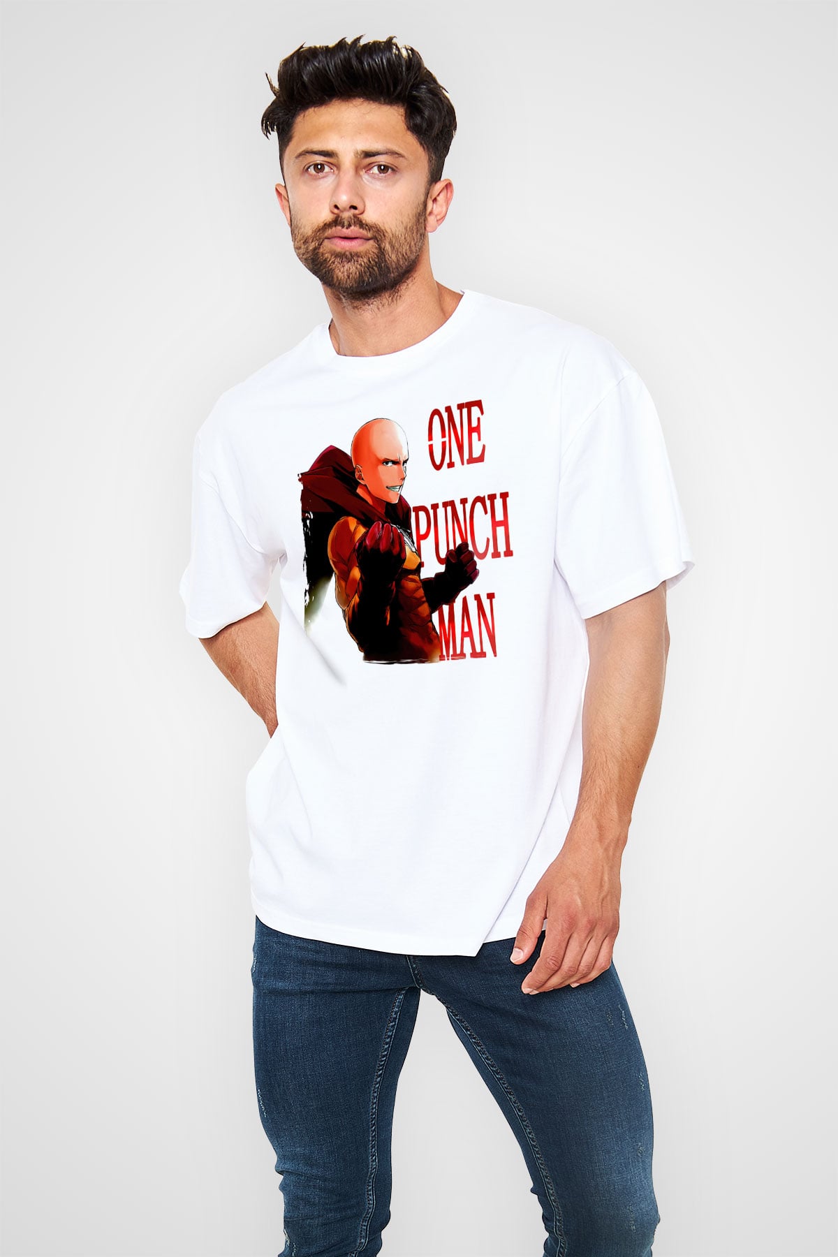 One Punch Man Beyaz Unisex Tişört T-Shirt